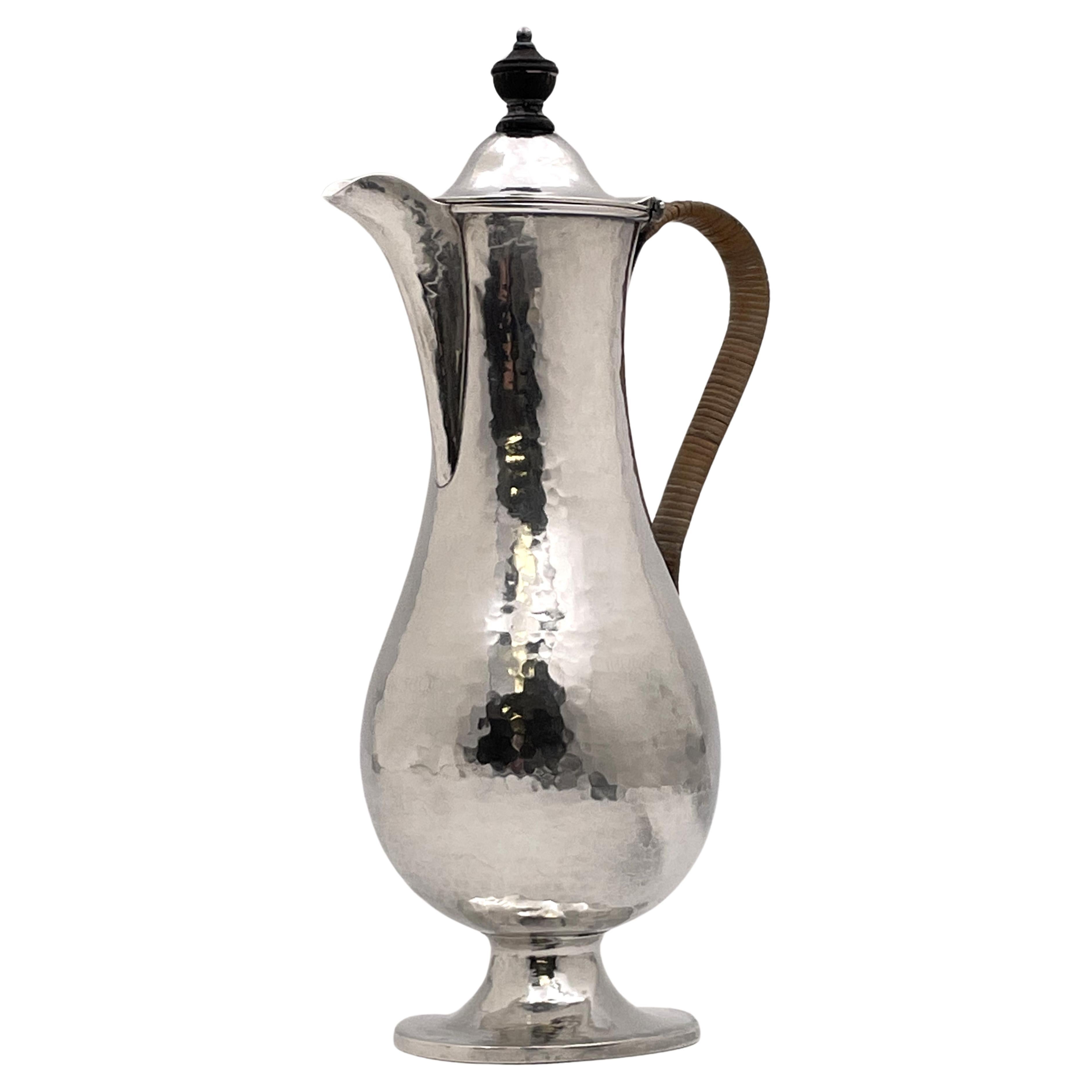 Crichton English Sterling Silver Hammered 1896 Coffee Pot in Arts & Crafts Style For Sale