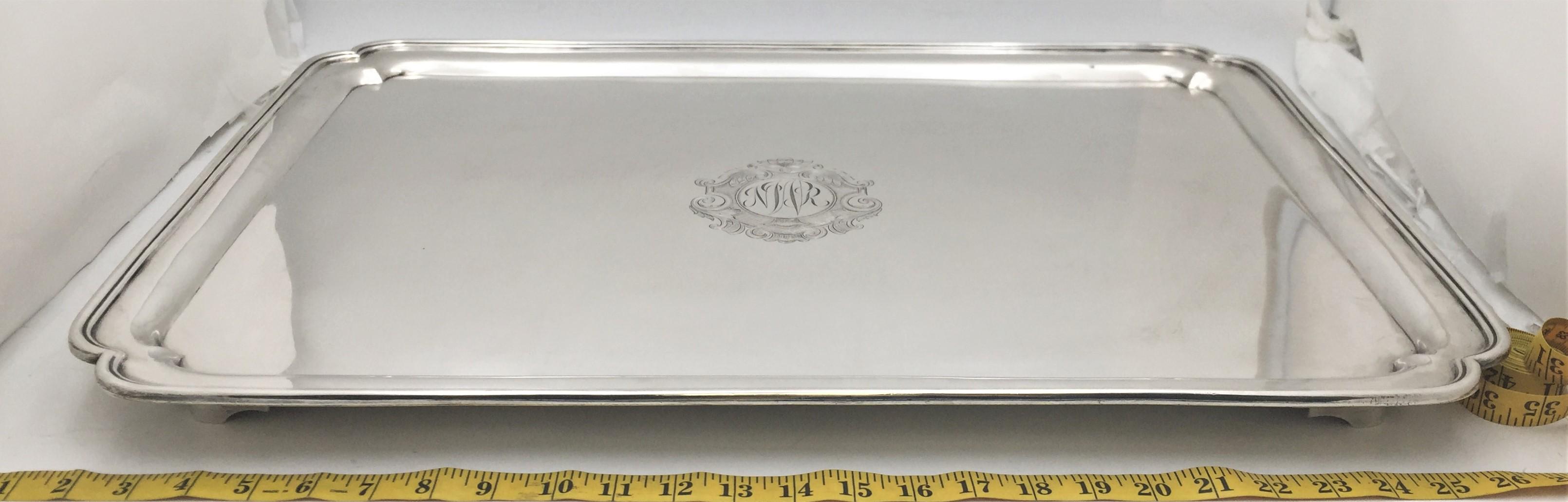 Engraved Crichton English Sterling Silver Massive Tray Platter from 1927 Art Deco