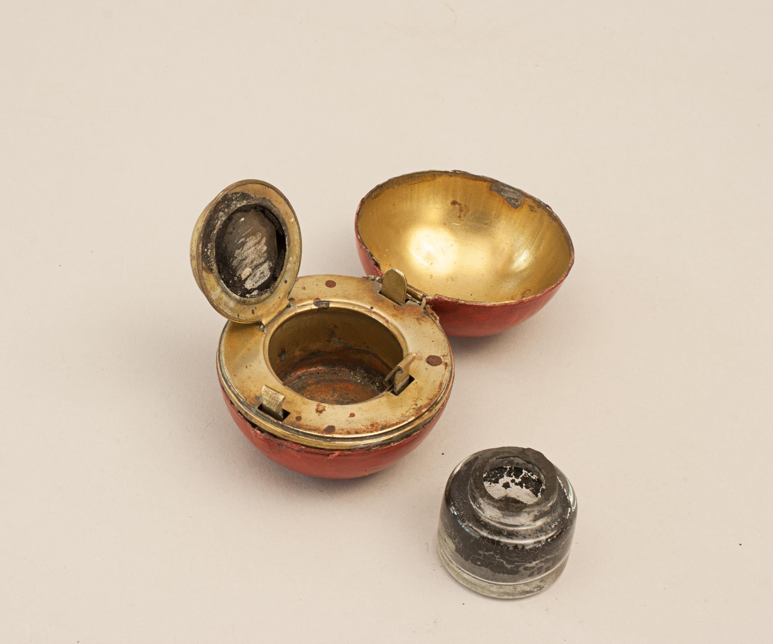 Brass Cricket Ball Inkwell For Sale