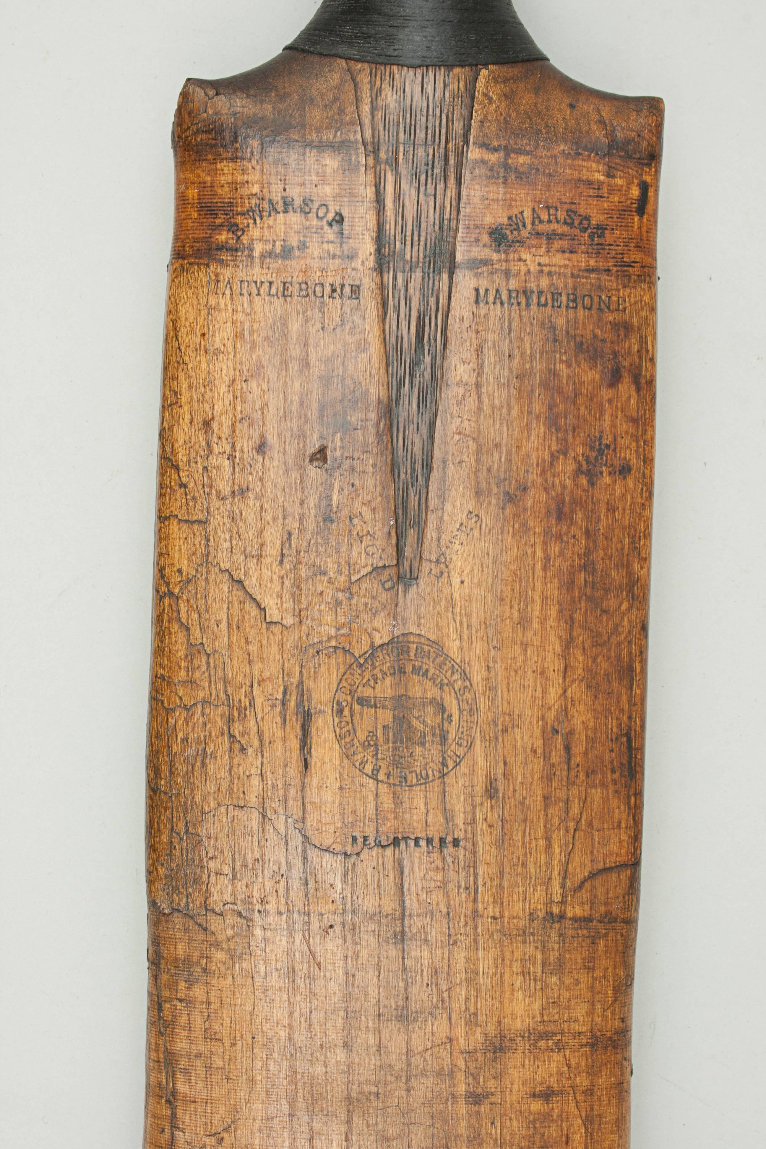 Late 19th Century Cricket Bat with Silver Plaque