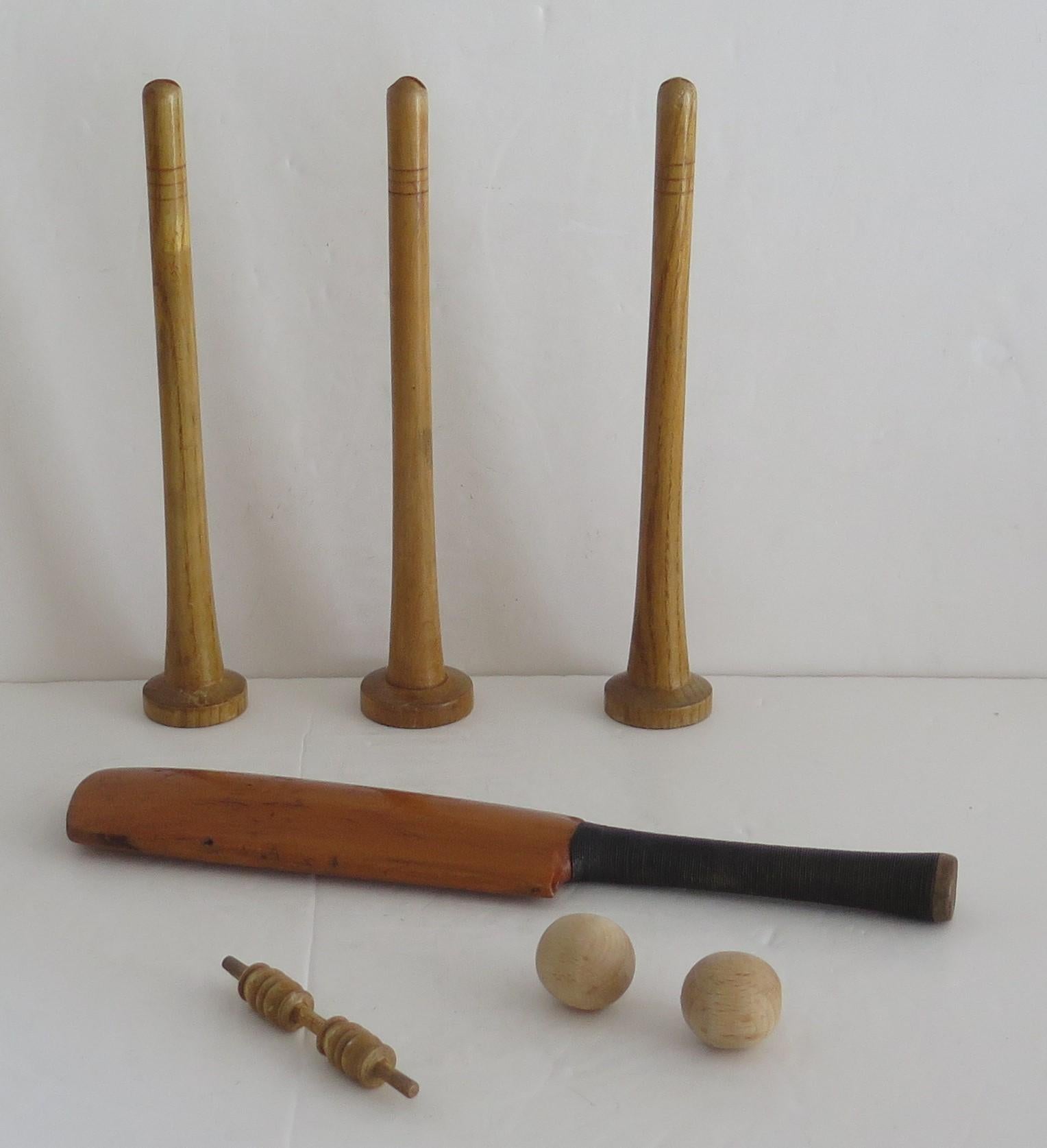 20th Century Indoor Cricket Game Hand Made Wood Set of 18 Pieces, circa 1900 For Sale