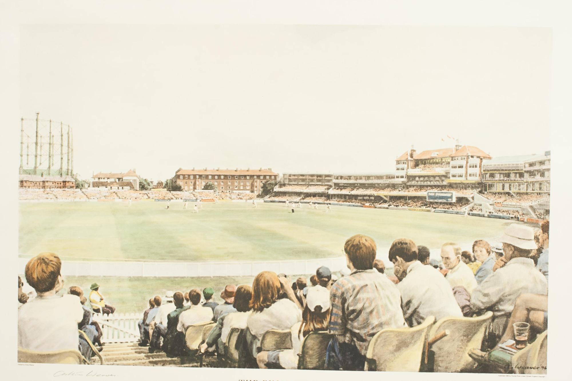 English Cricket Print, England v. West Indies at the Oval, by Arthur Weaver For Sale