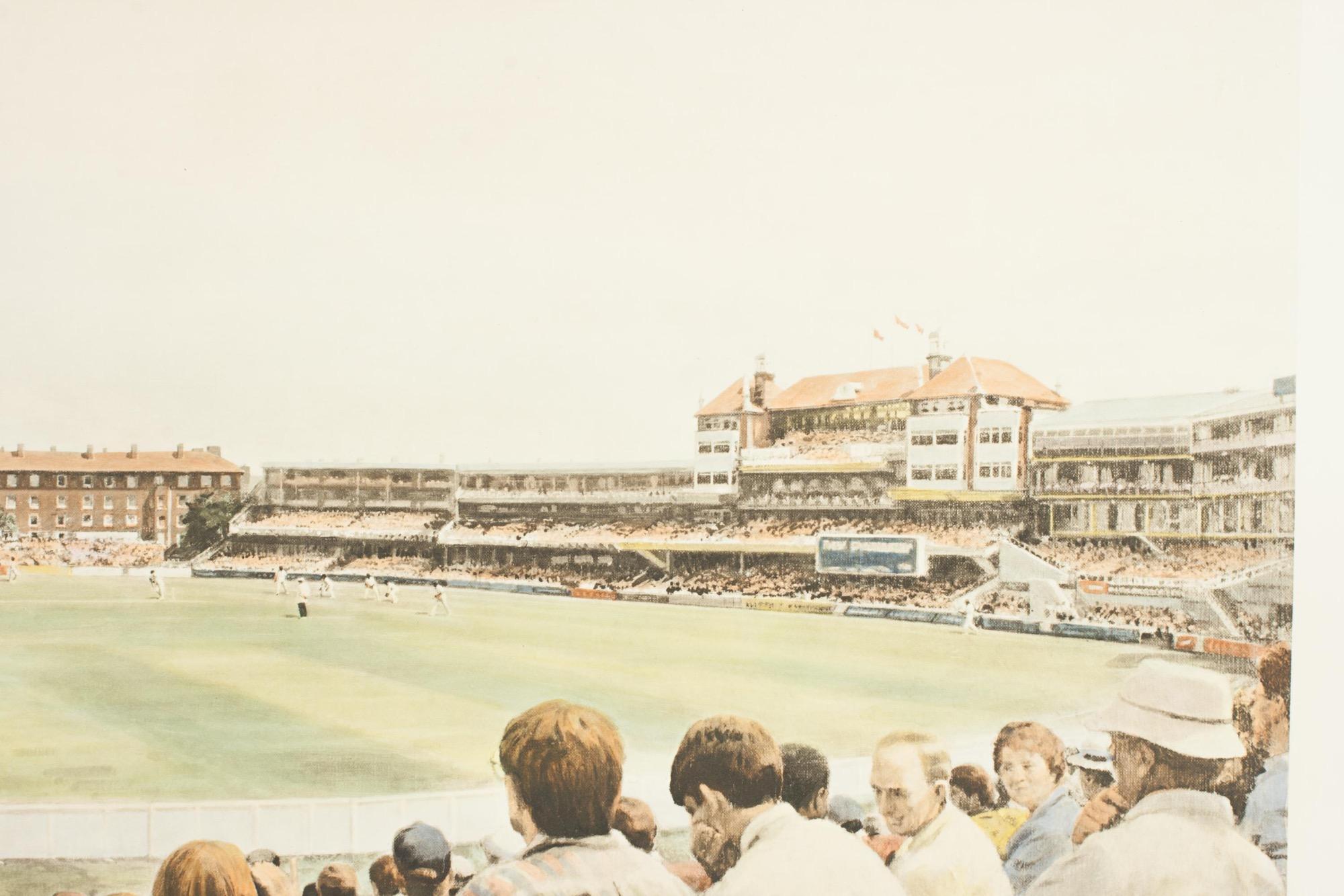 Cricket Print, England v. West Indies at the Oval, by Arthur Weaver In Good Condition For Sale In Oxfordshire, GB