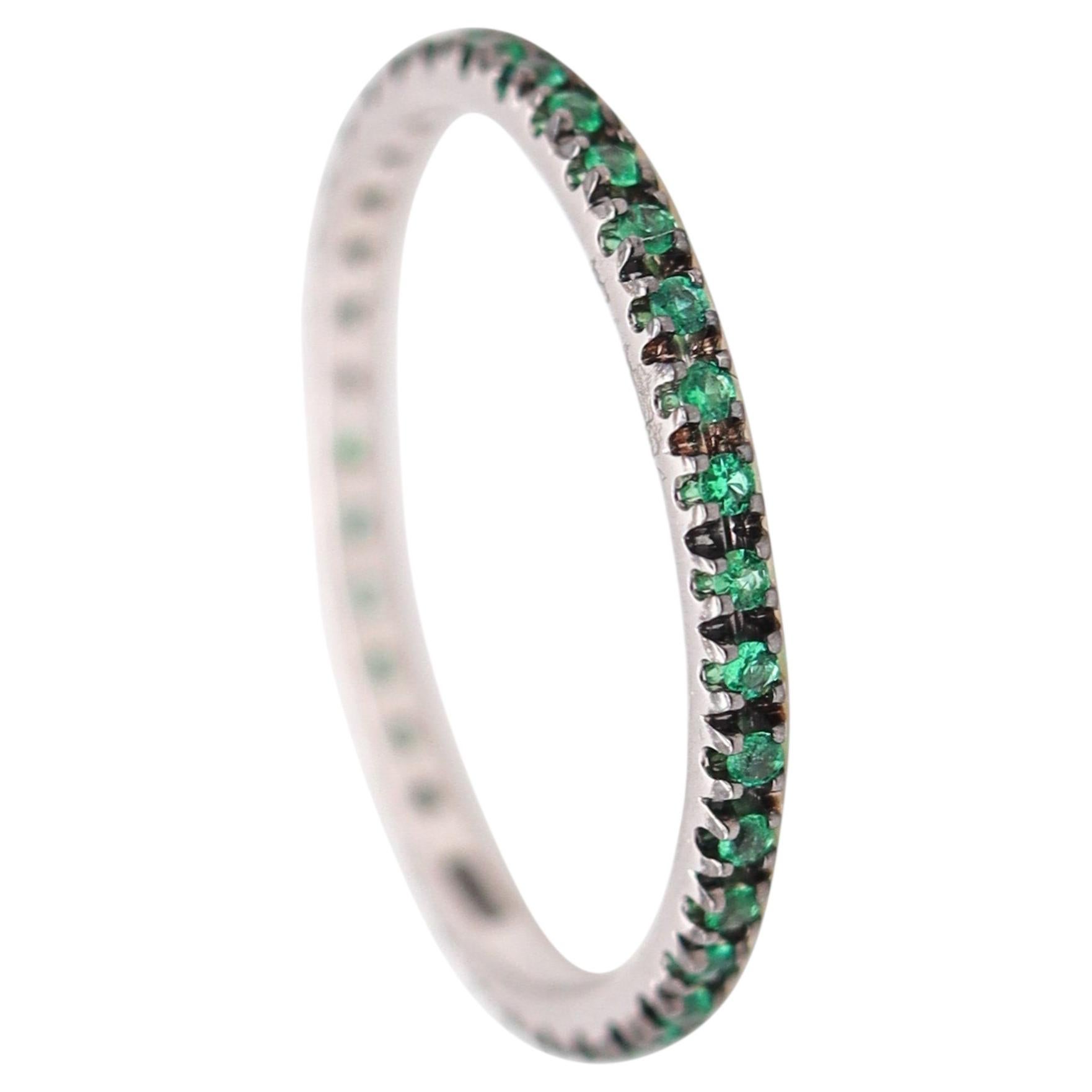 CRIERI Classic Eternity Ring Band 18Kt White Gold & 0.76 Cwt Colombian Emeralds
