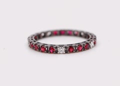 CRIERI Classic Eternity Ring Band In 18Kt Gold With 0.72 Cwt Diamonds & Rubies