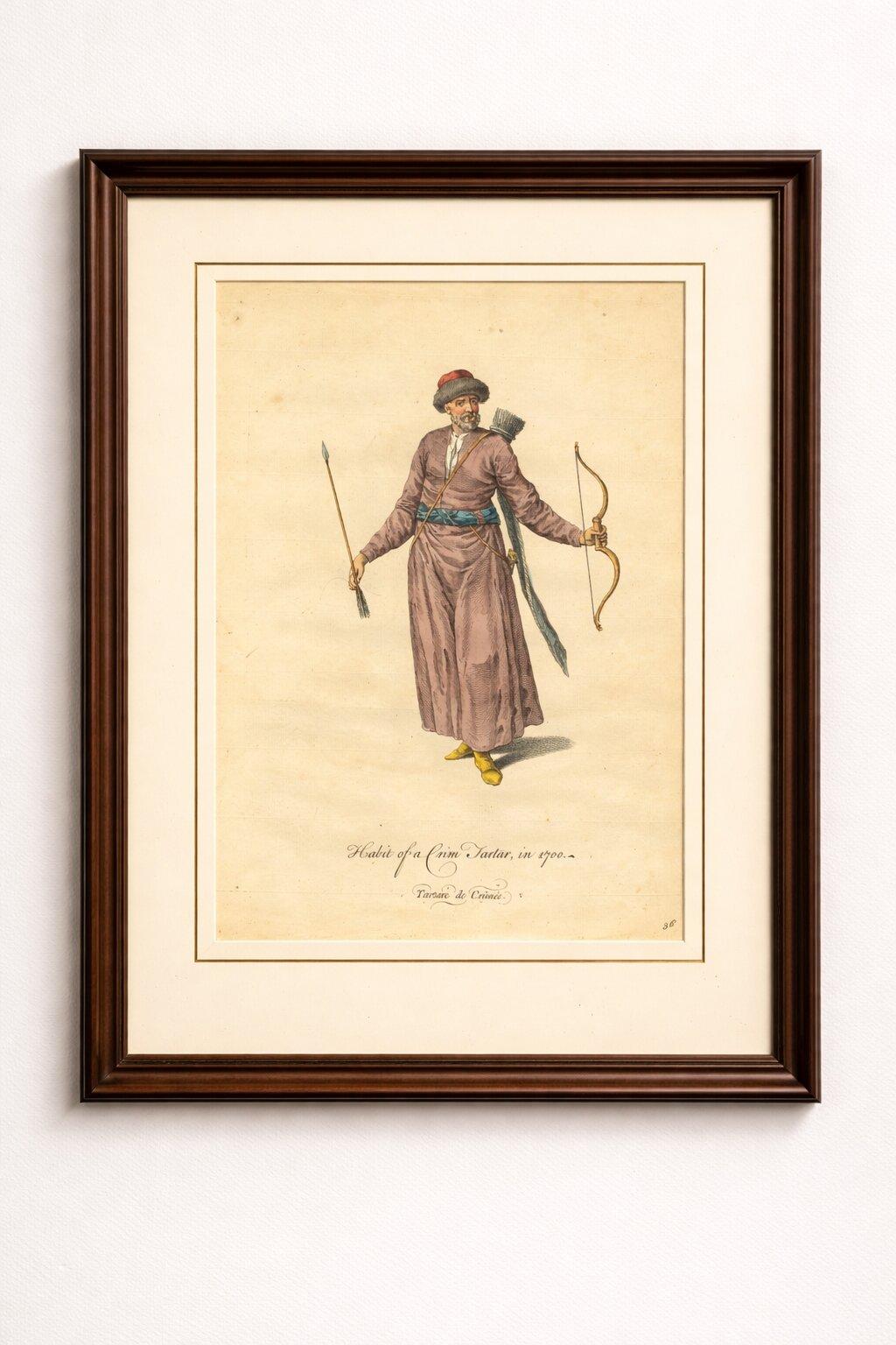 Crimean Tartar Archer Costume Print, Hand-Colored Jefferys 1749