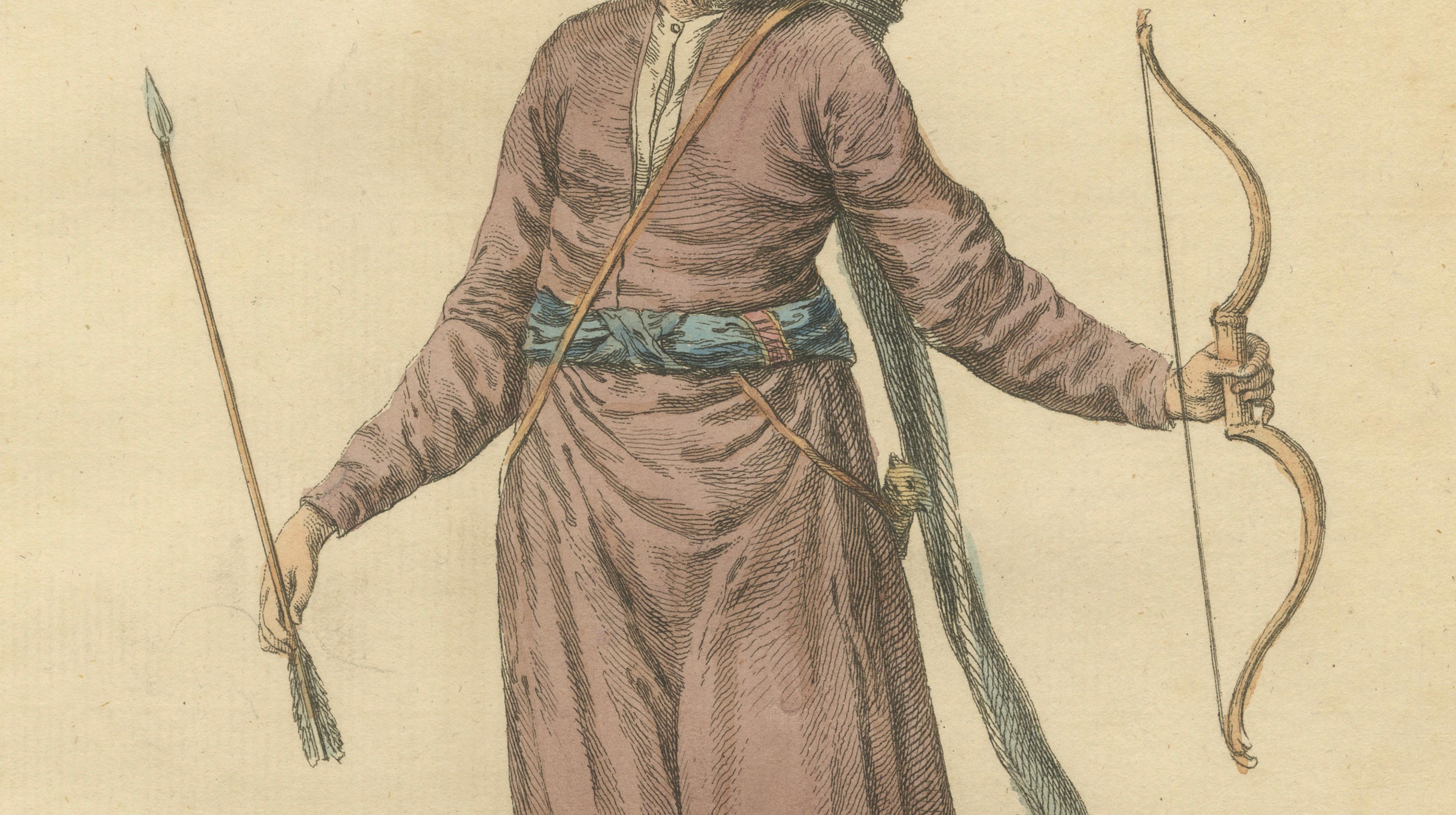 Crimean Tartar Archer Costume Print, Hand-Colored Jefferys 1749