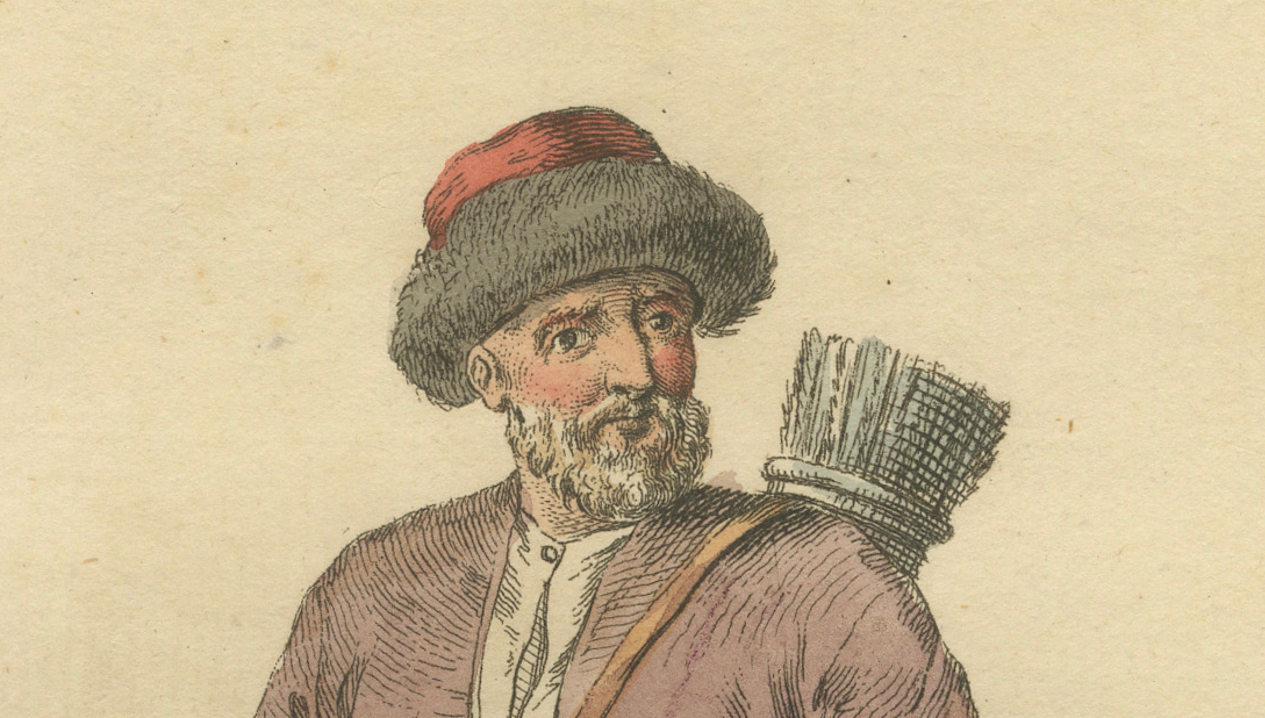 Crimean Tartar Archer Costume Print, Hand-Colored Jefferys 1749