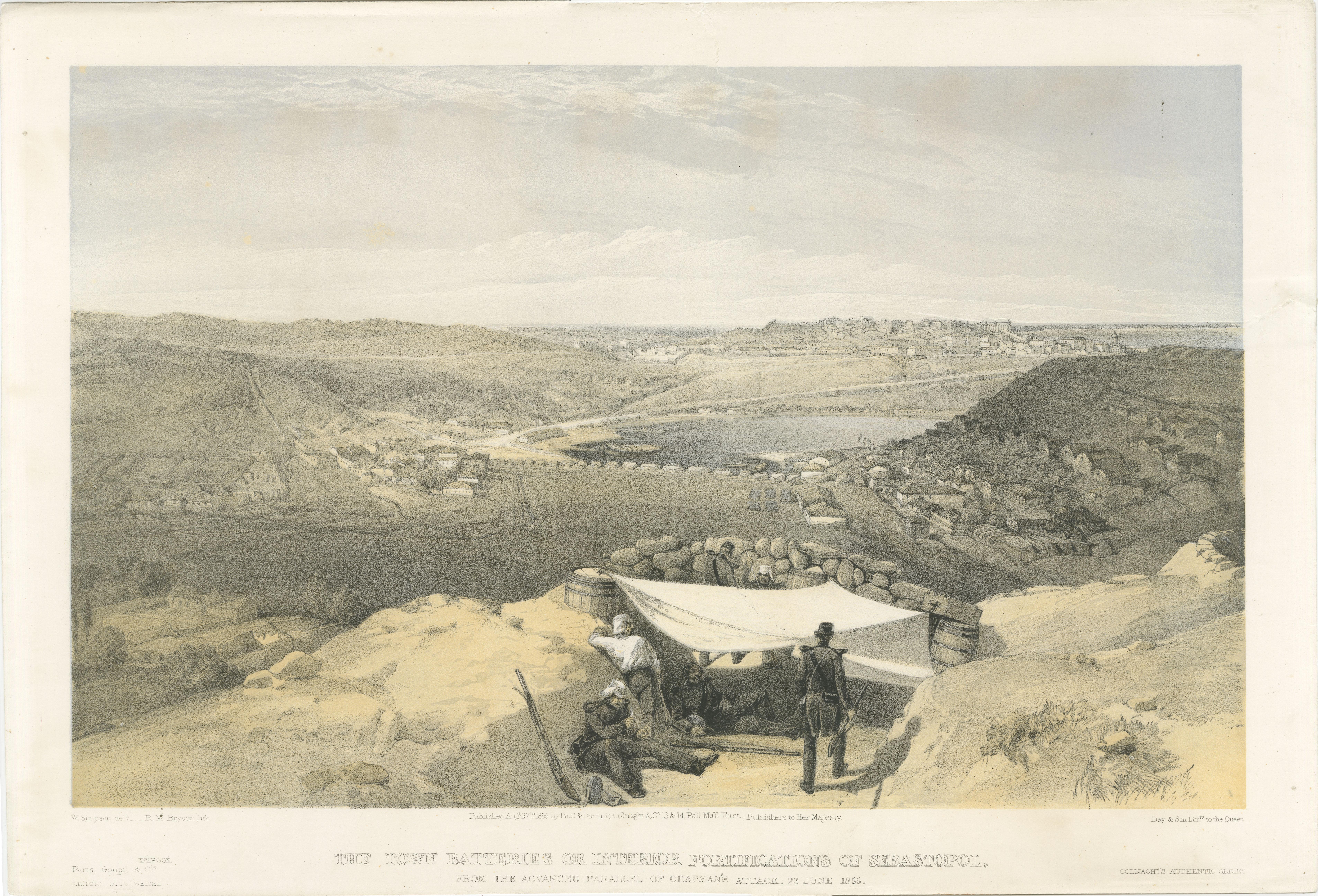 Mid-19th Century Crimean War Lithograph Collection: Eight Views of Sevastopol Surroundings, 1855 For Sale