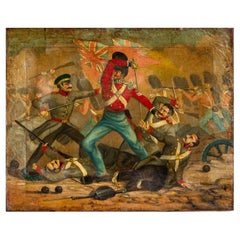 Antique Crimean War Soldiers Oil Painting on Canvas 19th Century