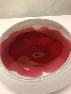 Crimson and White Handblown Czech Glass Bowl by Rudolf Jurnikl for SKLO