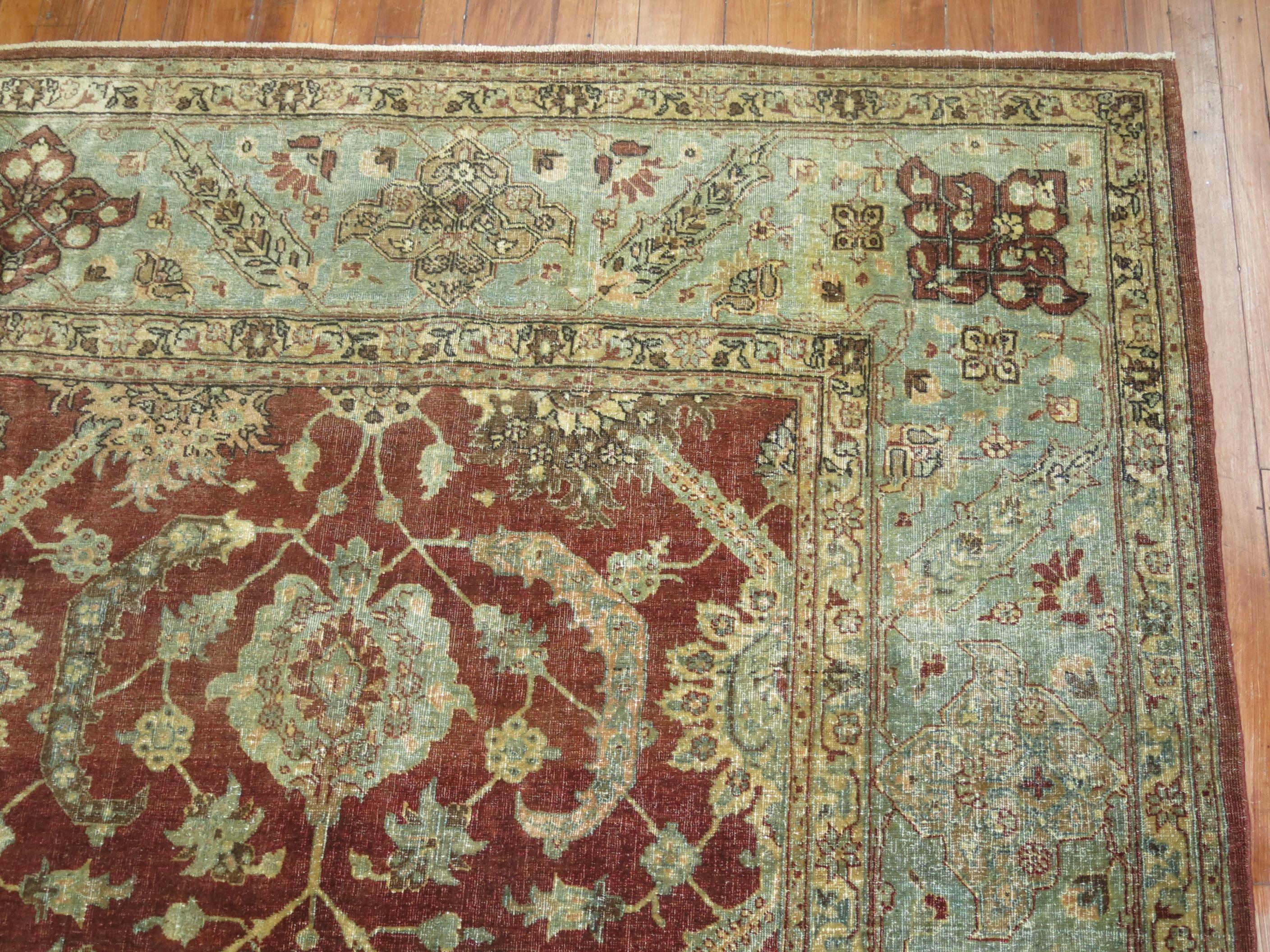 Crimson Antique Persian Tabriz Room Size Rug For Sale 3