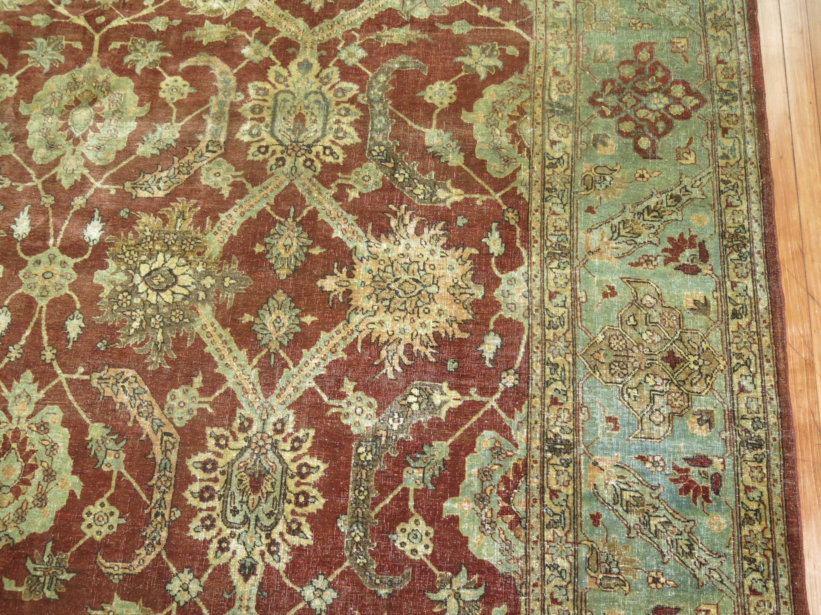 American Classical Crimson Antique Persian Tabriz Room Size Rug For Sale