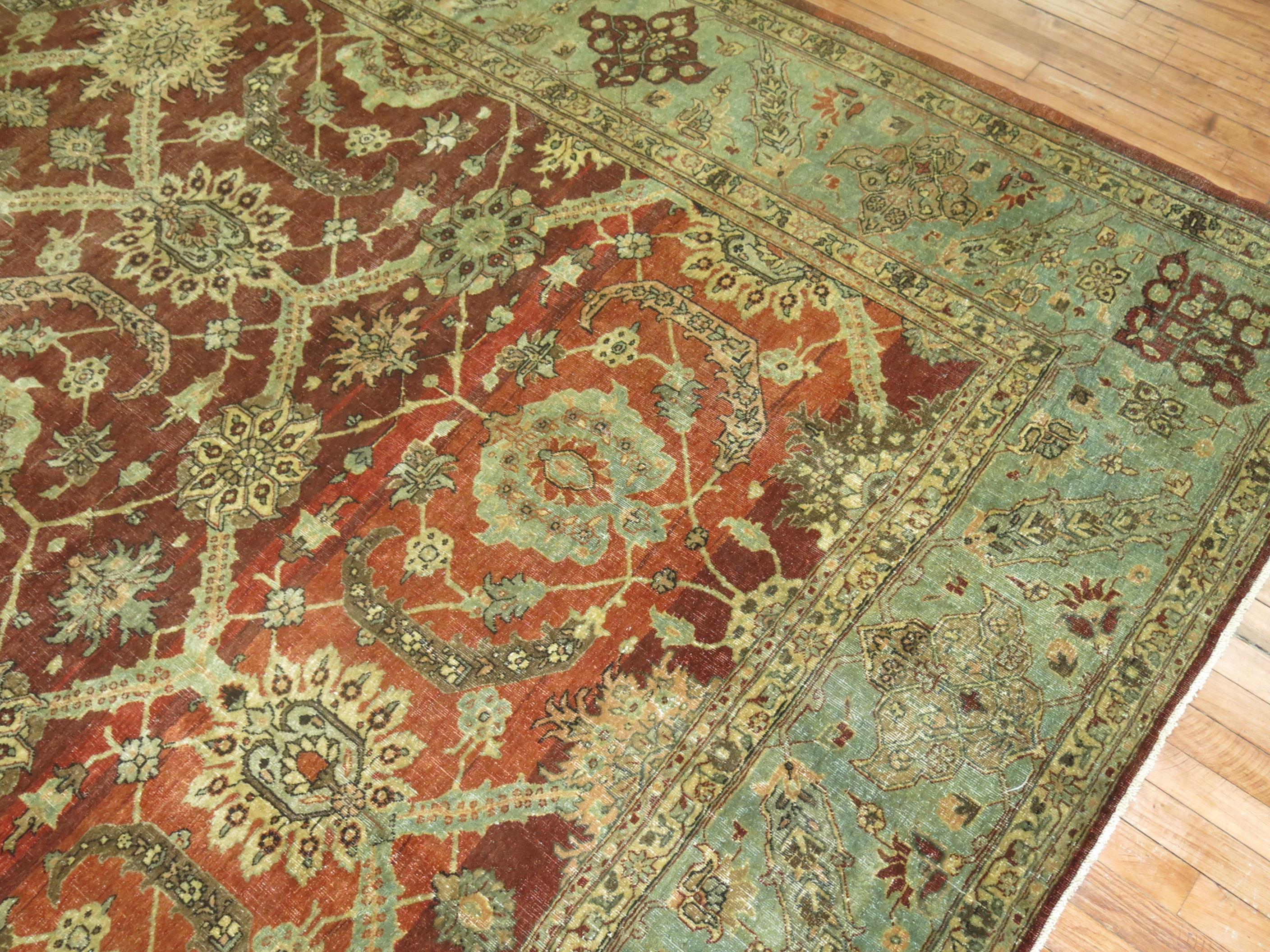Wool Crimson Antique Persian Tabriz Room Size Rug For Sale