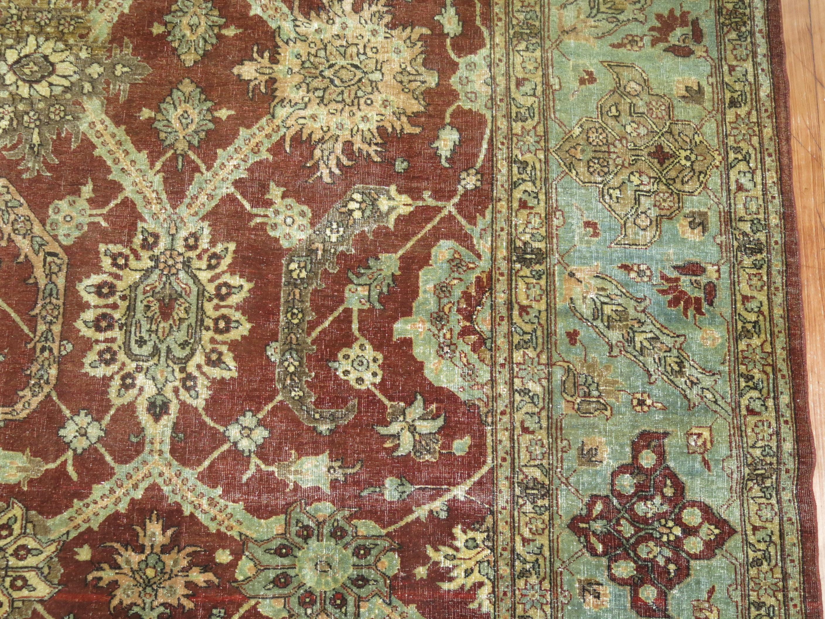 Crimson Antique Persian Tabriz Room Size Rug For Sale 1
