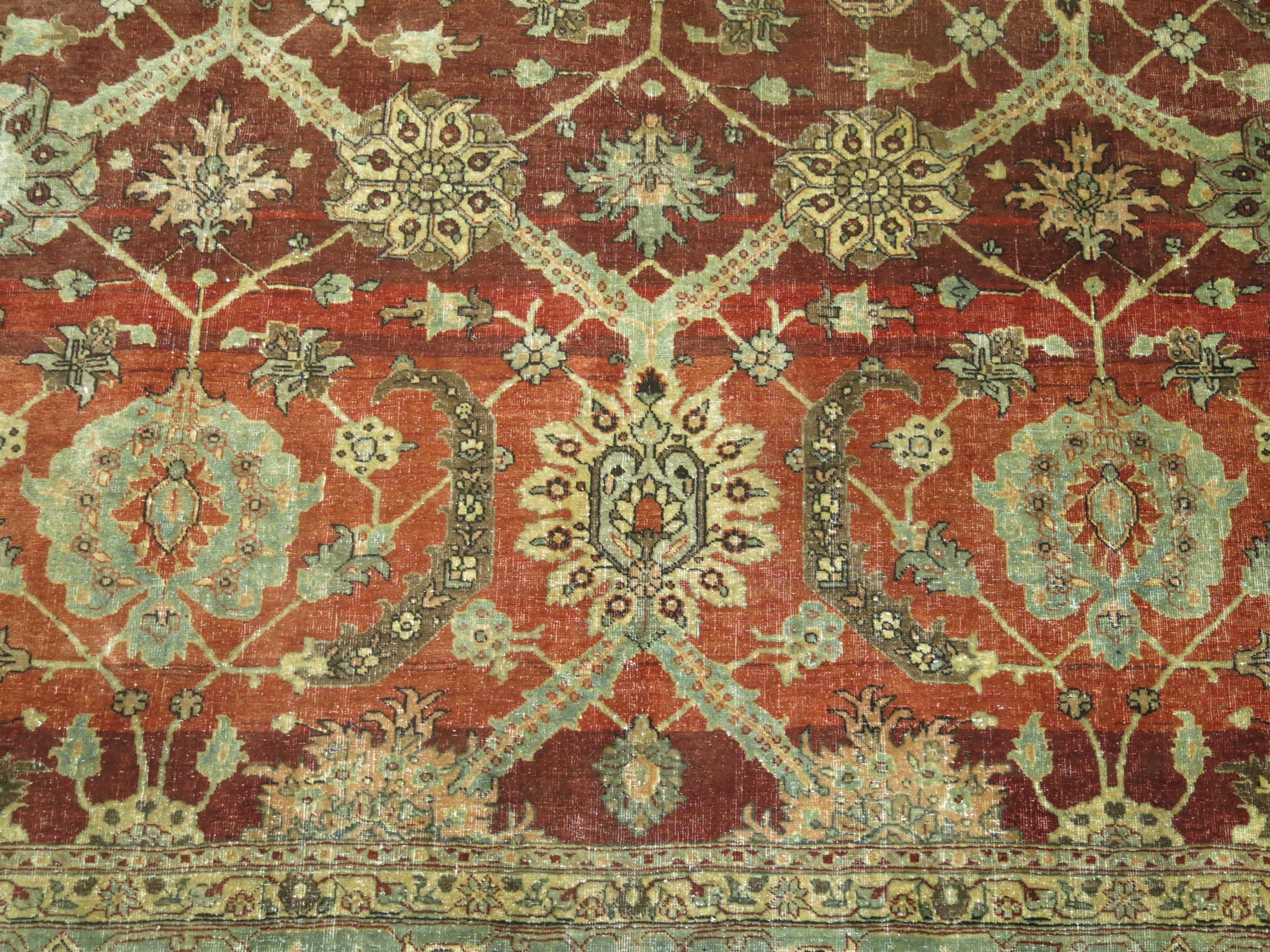 Crimson Antique Persian Tabriz Room Size Rug For Sale 2