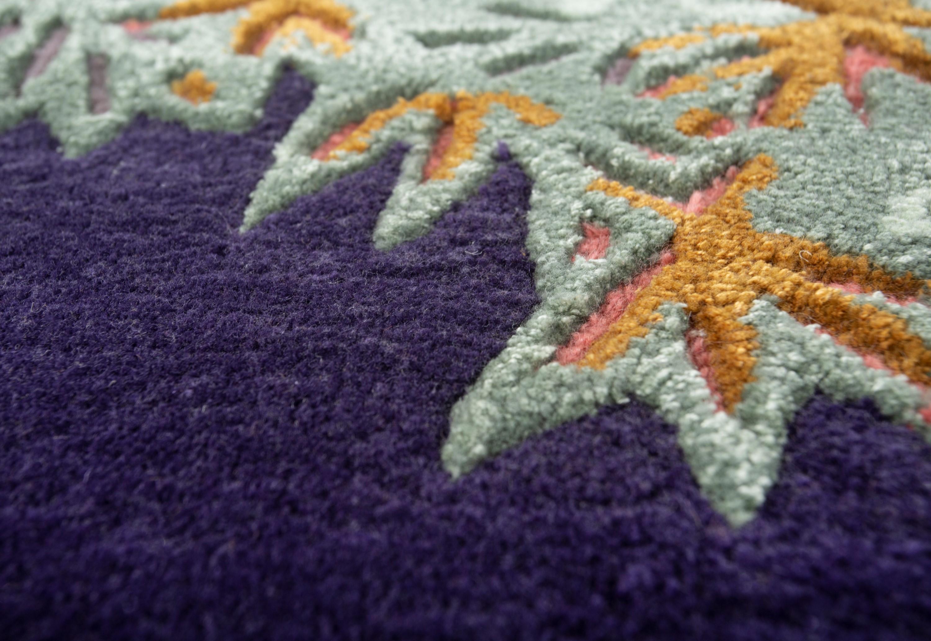 Indian Crimson Chronicles Purple Velvet & Purple Velvet 150x240 cm Hand Tufted Rug For Sale