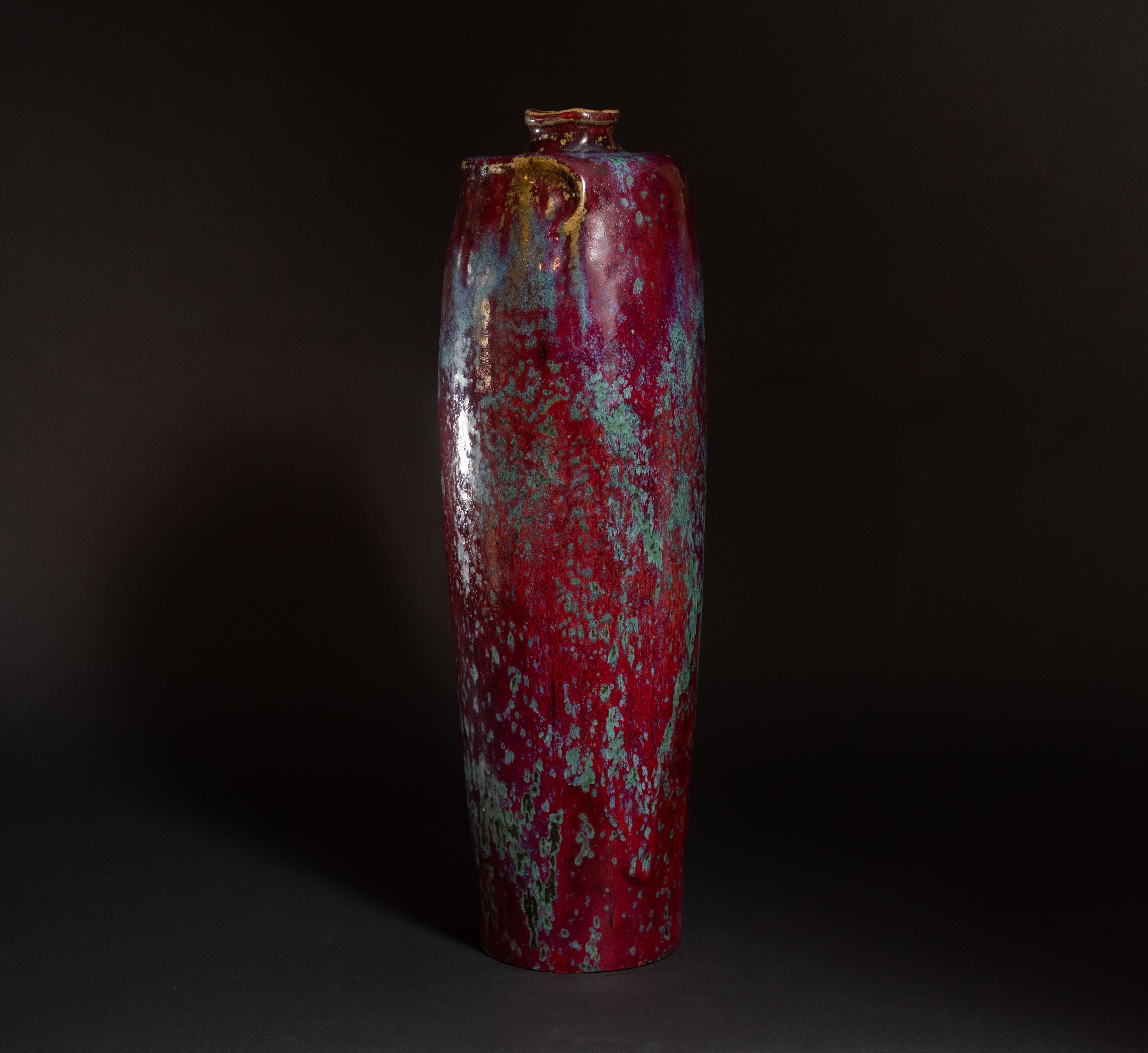 French Art Nouveau Stoneware Crimson Flambe Vase Pierre-Adrien Dalpayrat For Sale