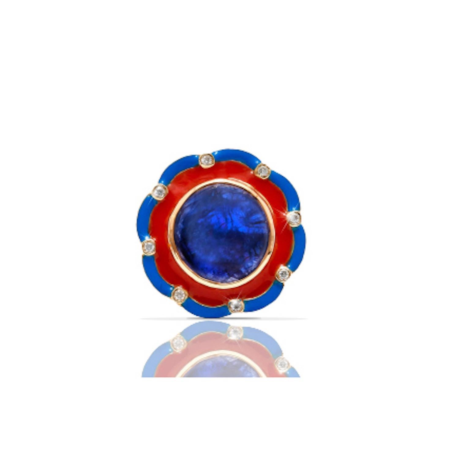 Contemporary Crimson Orange Enamel Burmese Sapphire Diamond Dress Ring For Sale