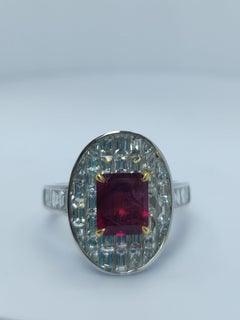 Crimson Rarity - ULTRA RARE Red Beryl (Emerald) Ring set with Diamonds in 18K
