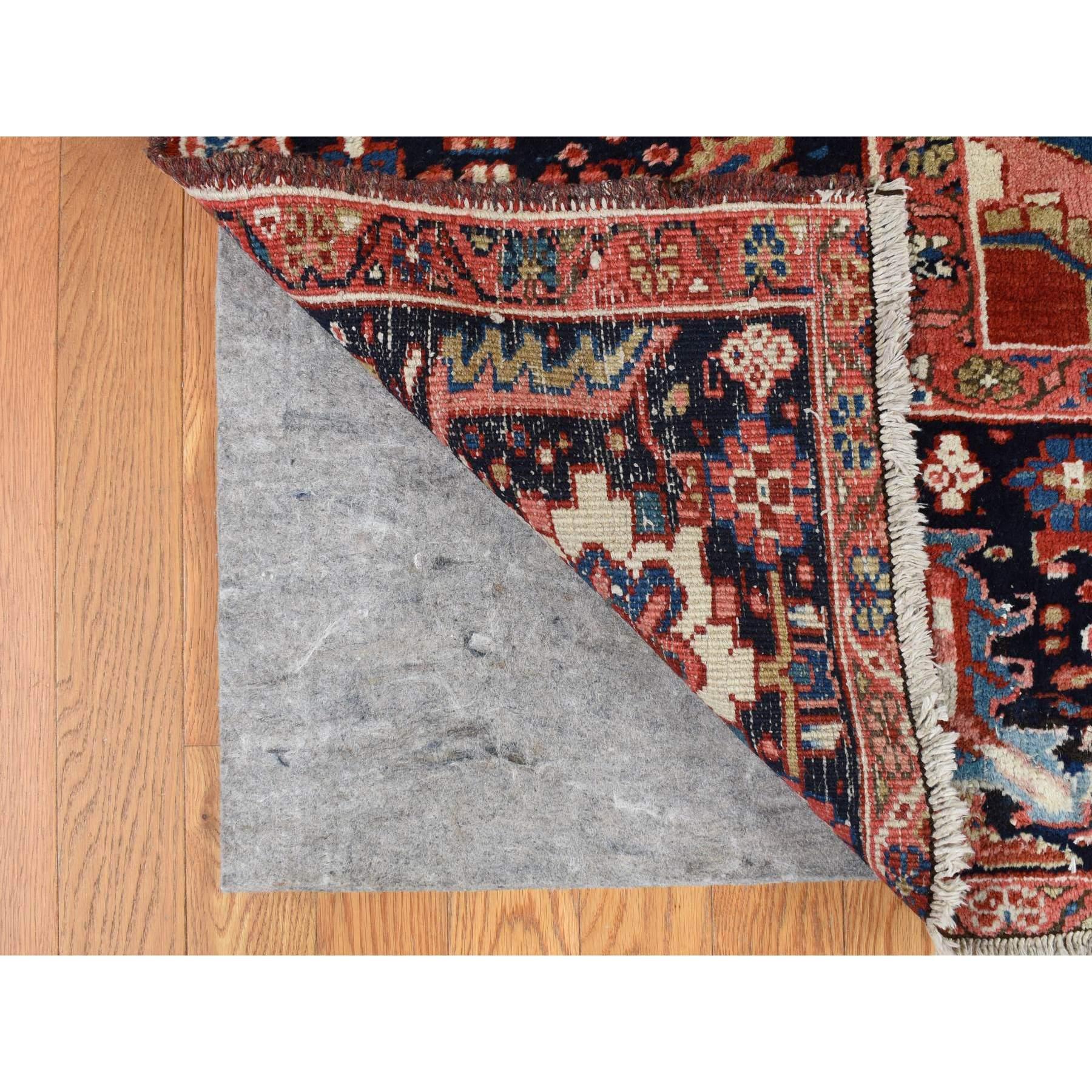 Crimson Red Antique Persian Heriz Rosette Hand Knotted Pure Wool Clean Rug In Good Condition For Sale In Carlstadt, NJ