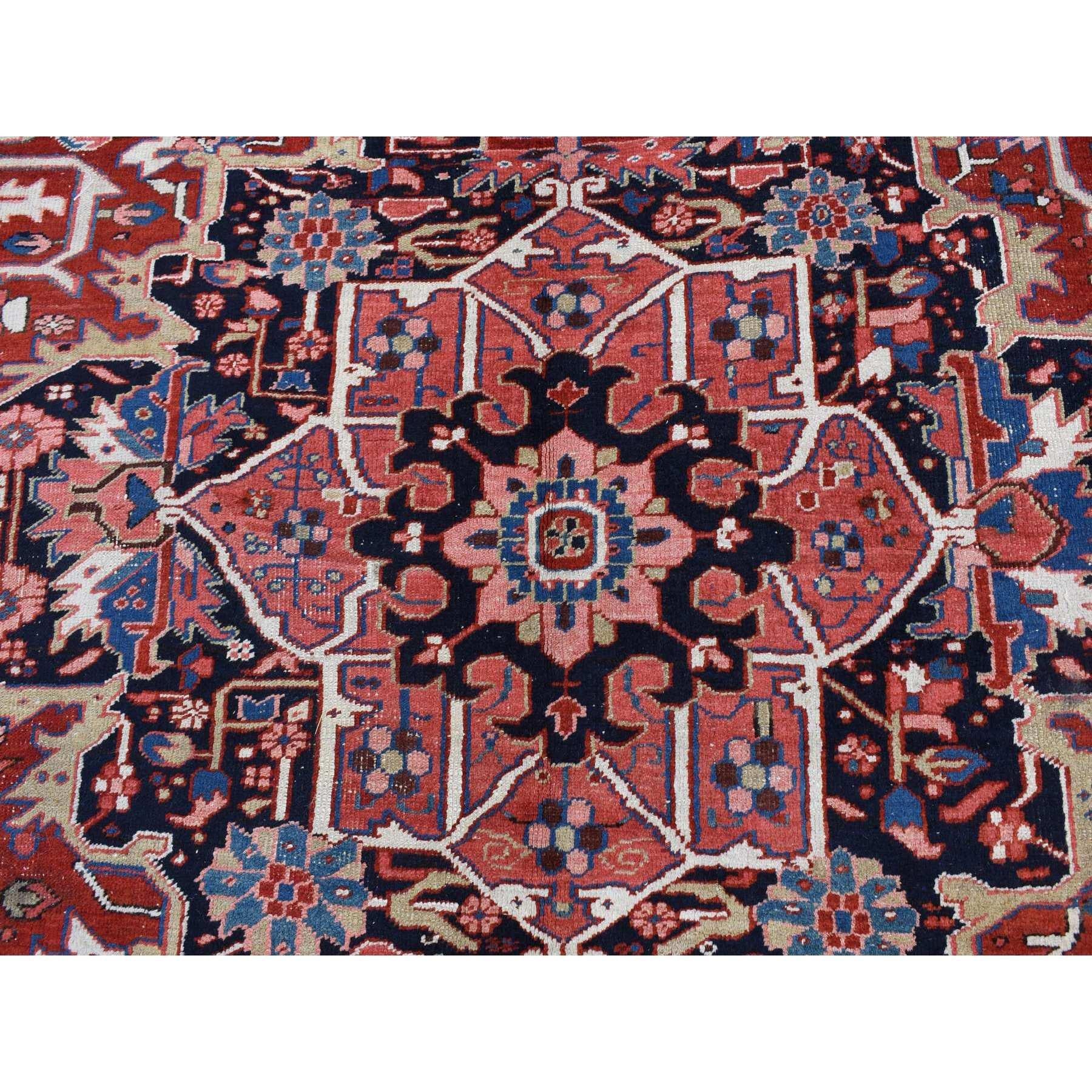 Crimson Red Antique Persian Heriz Rosette Hand Knotted Pure Wool Clean Rug For Sale 3