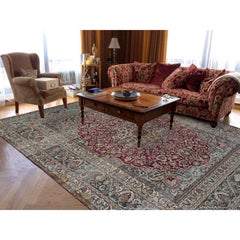 Crimson Red Antique Persian Khorsan Hand Knotted Pure Wool Clean Rug 8'9"x12'6"