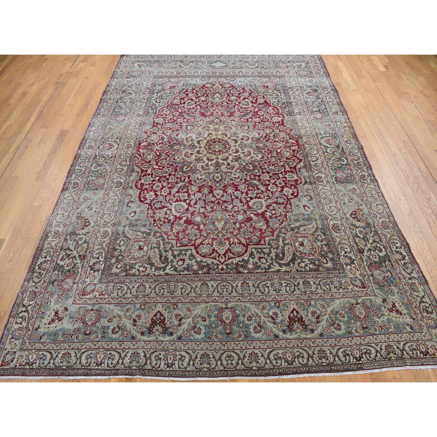 Medieval Crimson Red Antique Persian Khorsan Hand Knotted Pure Wool Clean Rug 8'9