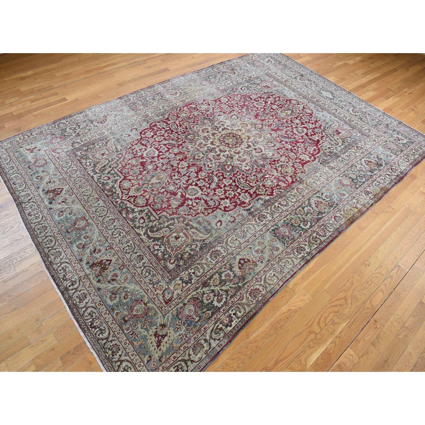 Hand-Knotted Crimson Red Antique Persian Khorsan Hand Knotted Pure Wool Clean Rug 8'9
