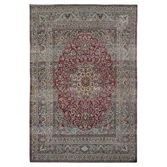 Crimson Red Antique Persian Khorsan Hand Knotted Pure Wool Clean Rug 8'9"x12'6"