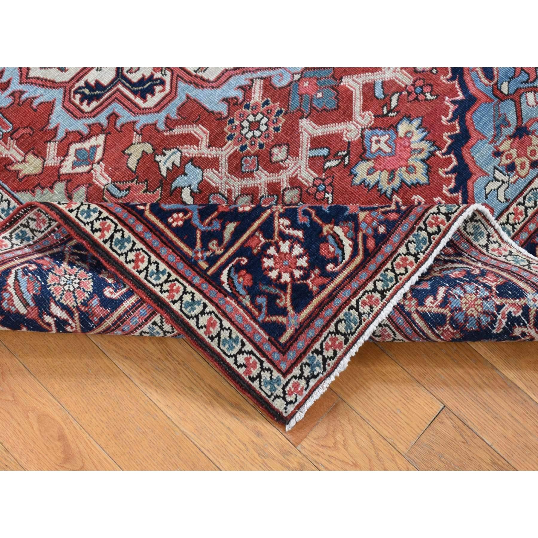 Medieval Crimson Red Antique Persian Serapi Heriz Clean Even Wear Hand Knotted Wool Rug For Sale