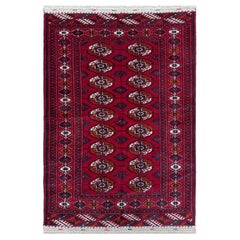 Tappeto Bukhara Turkmeno rosso cremisi - Tappeto d
accento in lana fatto a mano (2′8″×4′6″)