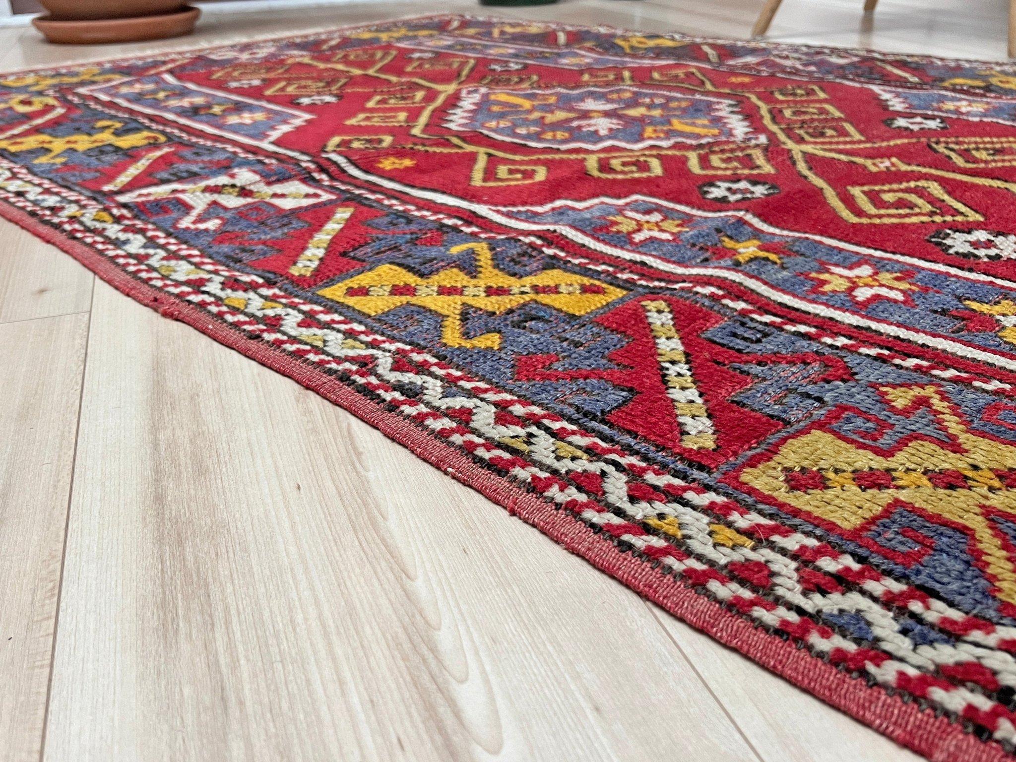 Wool Crimson Red Canakkale • Handmade Vintage Turkish Rug (4'x6') • 1940s Anatolia For Sale