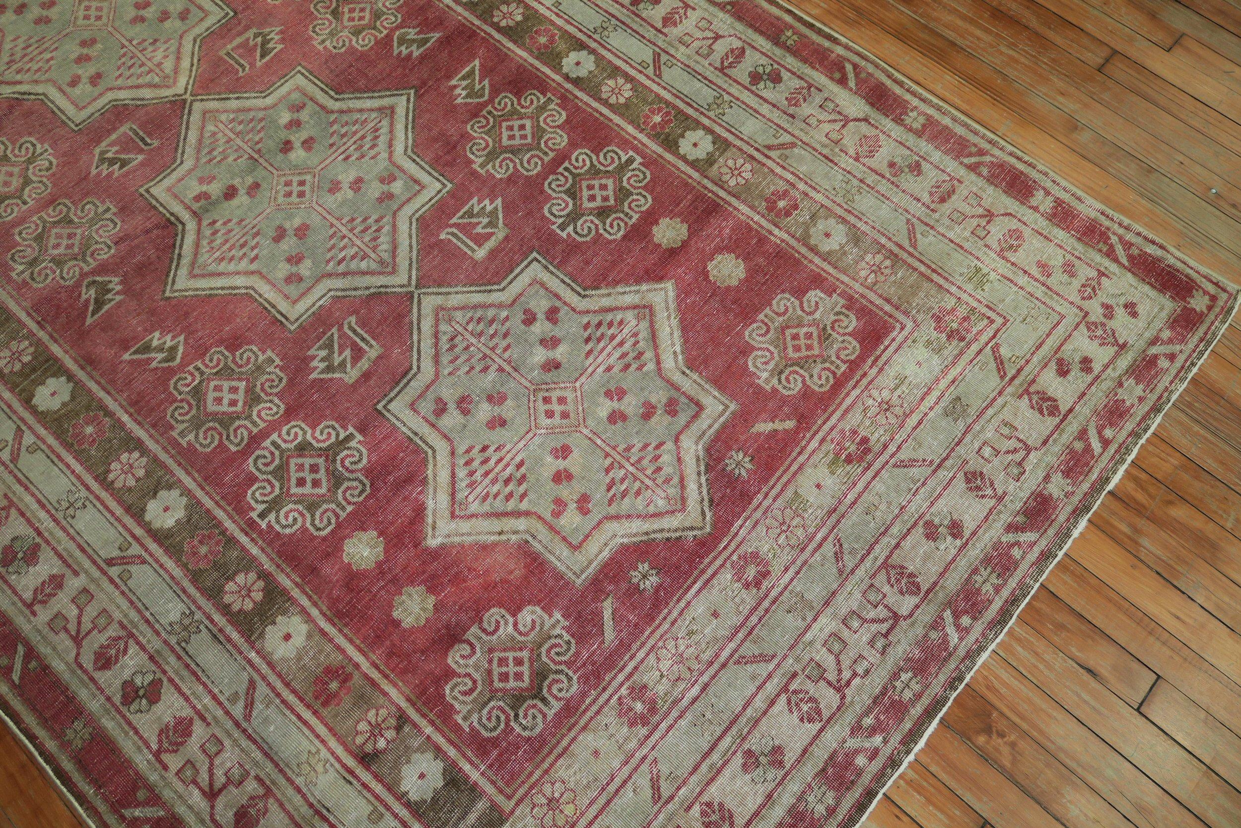 Hand-Knotted Crimson Red Central Asian Rug For Sale