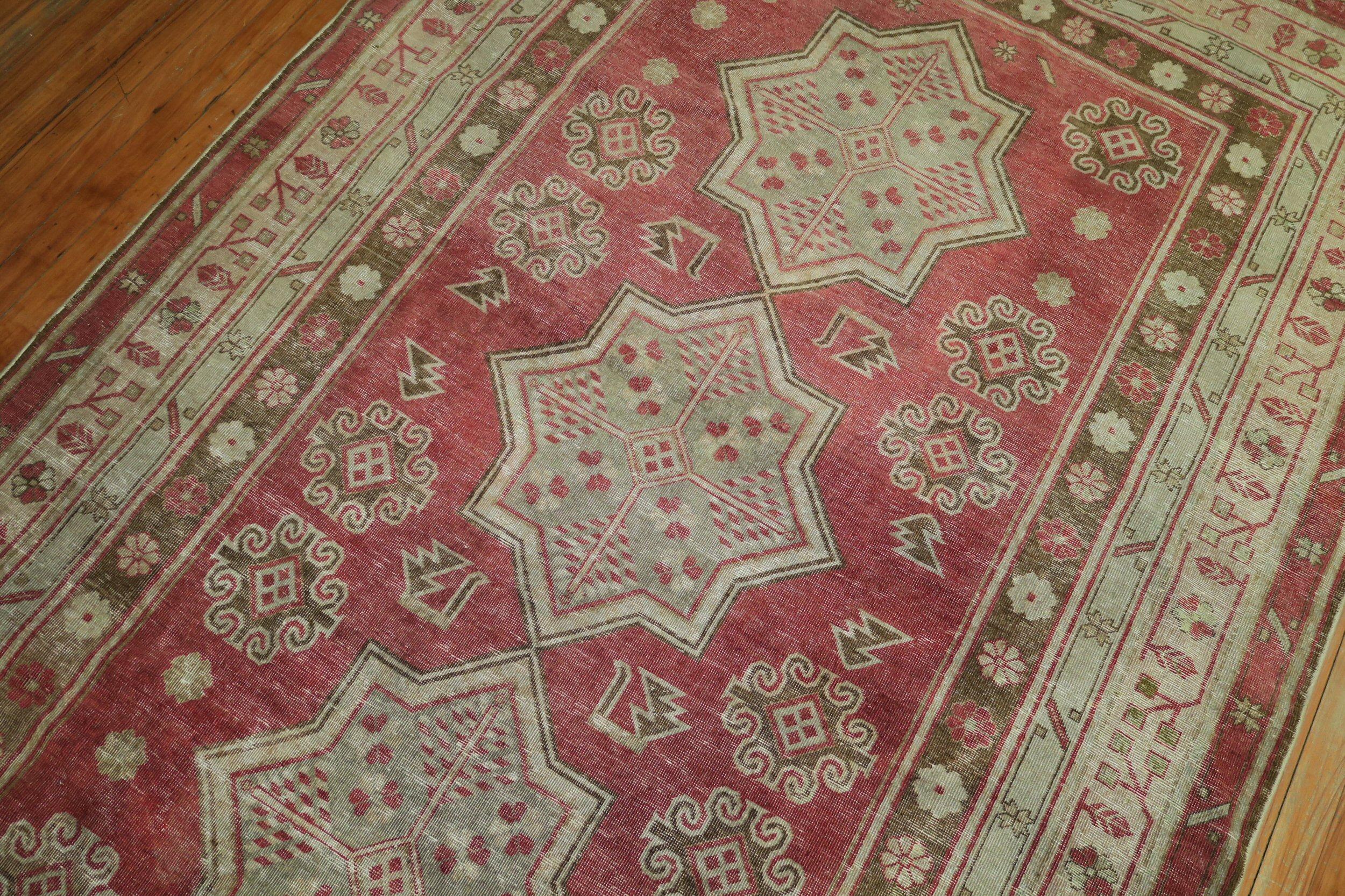Mid-20th Century Crimson Red Central Asian Rug For Sale