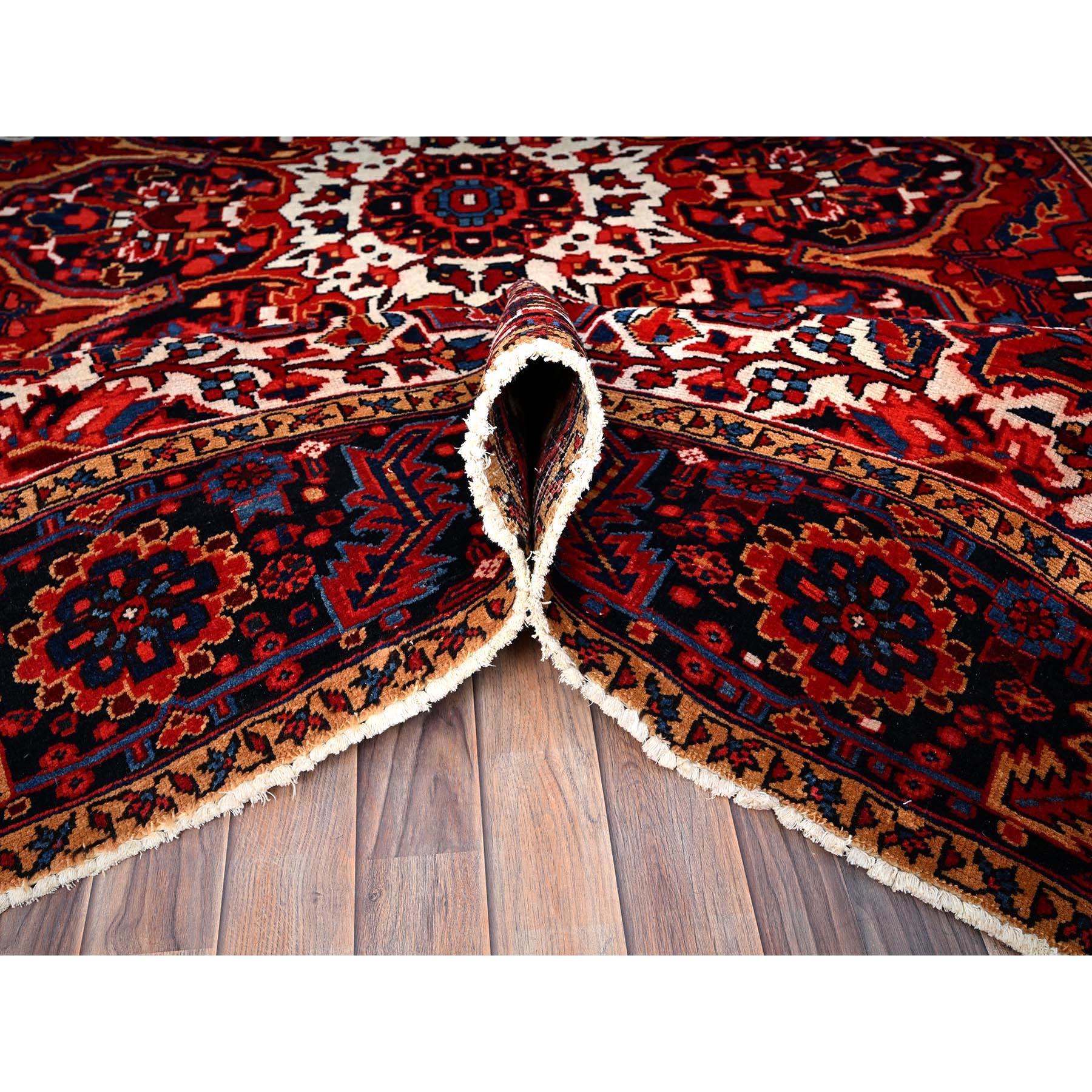 Mid-20th Century Crimson Red Distressed Look Natural Wool Hand Knotted Vintage Persian Heriz Rug For Sale