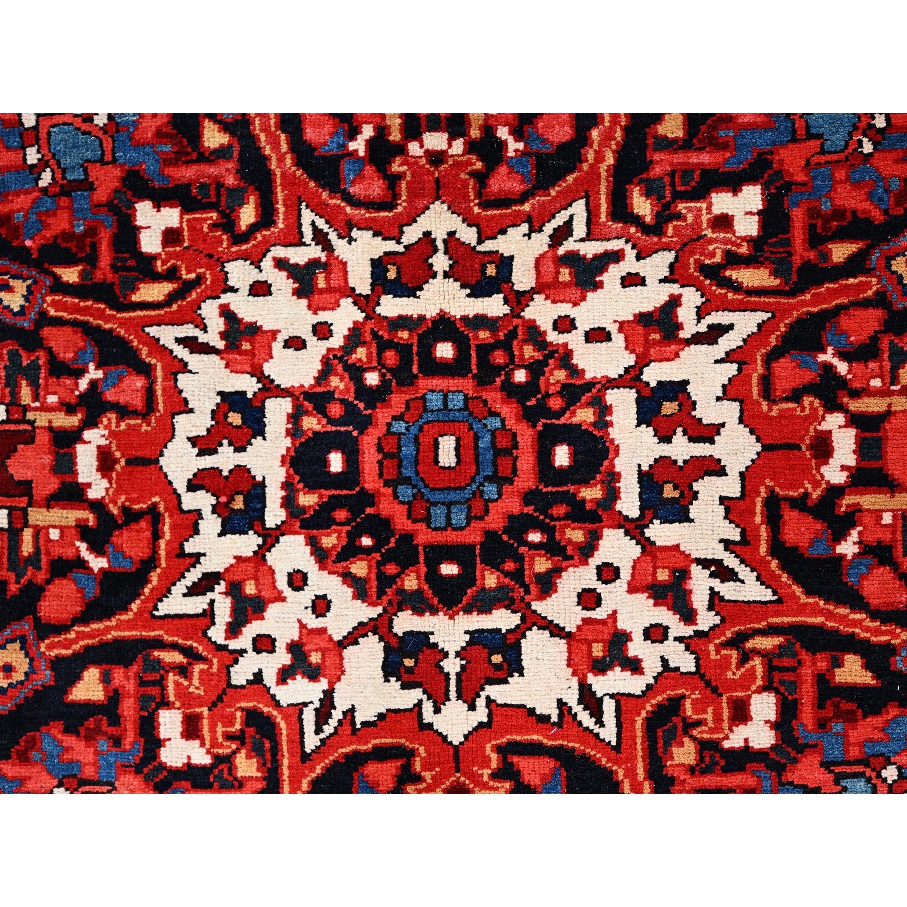 Crimson Red Distressed Look Natural Wool Hand Knotted Vintage Persian Heriz Rug For Sale 3