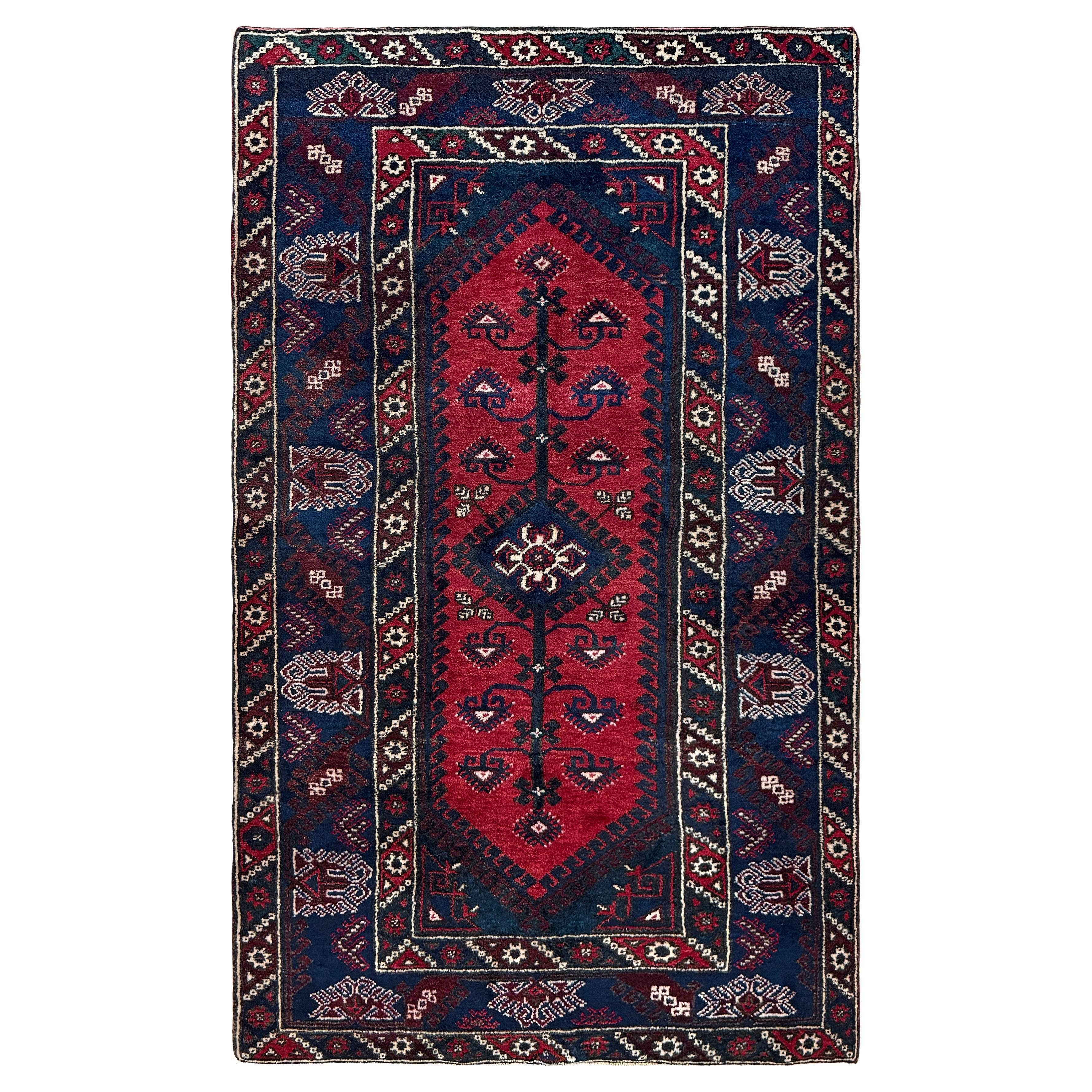 Crimson Red Dosemealti • Handmade Vintage Turkish Rug (4
x7
) • 1950s Anatolia