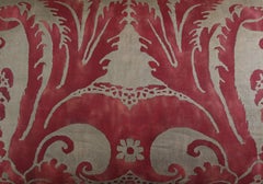 Crimson Red and Gold Fortuny Pillows, Pair