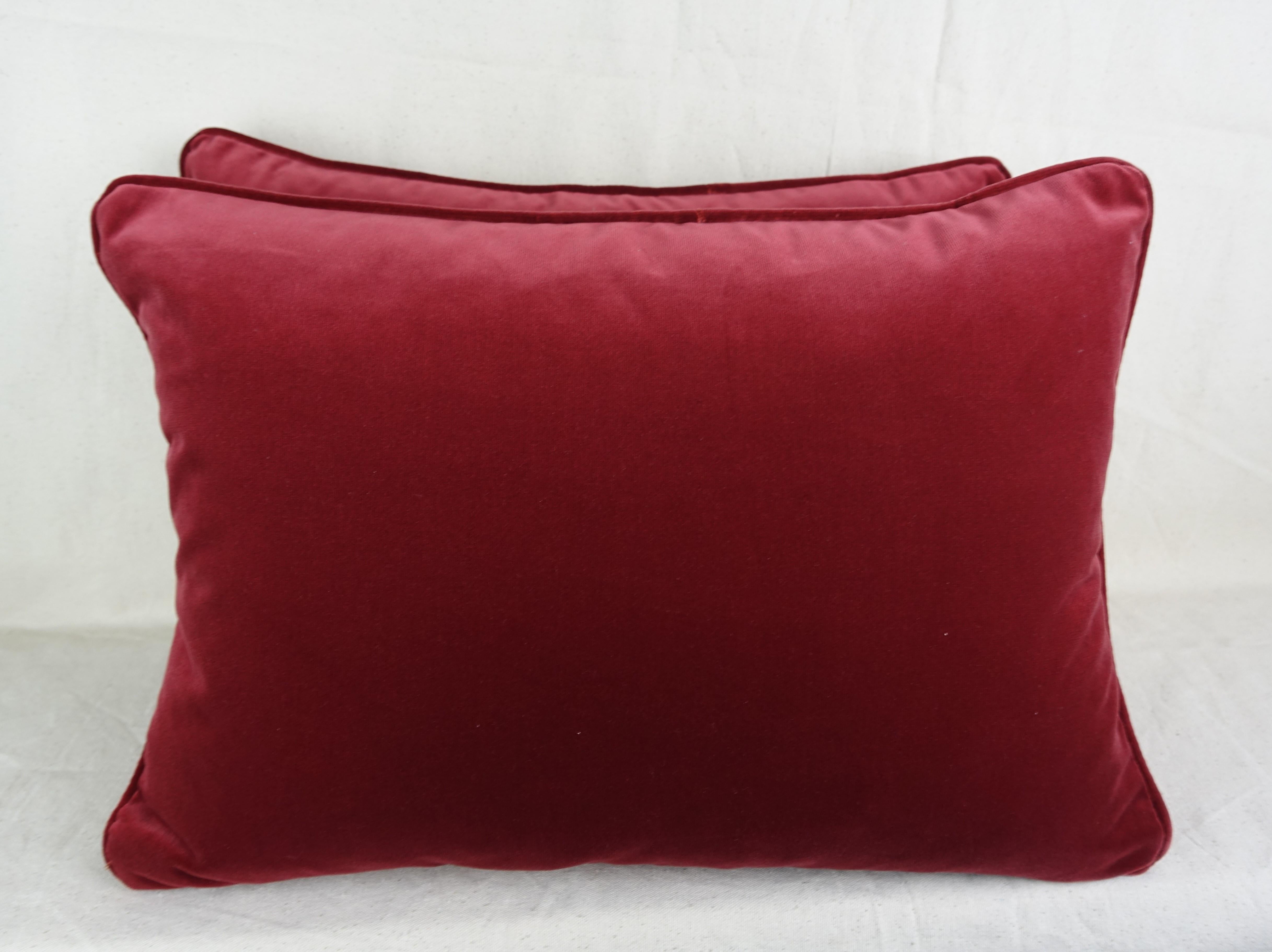 Italian Crimson Red and Gold Fortuny Pillows, Pair