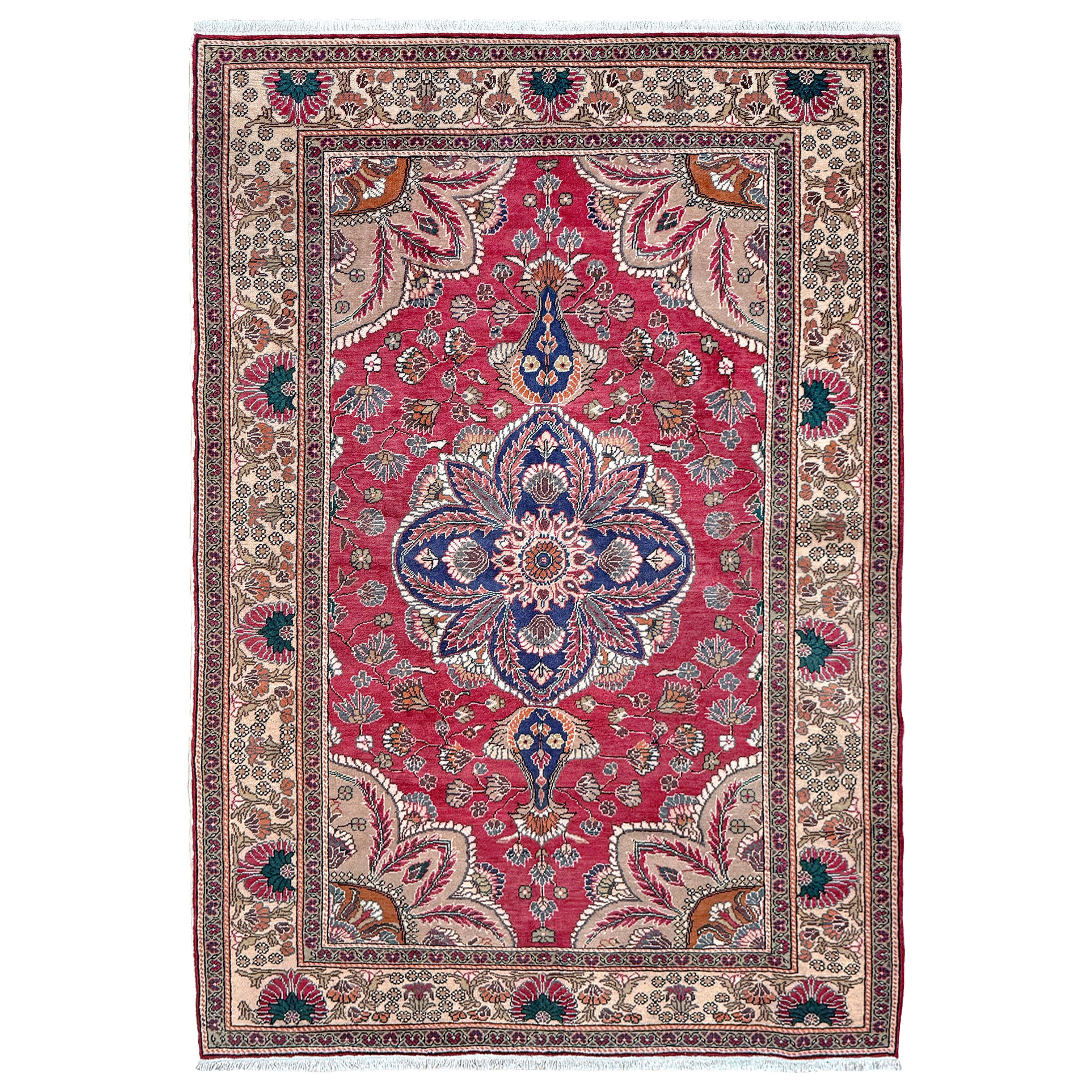 Crimson Red Kayseri • Handmade Vintage Floral Turkish Rug (5
x7
) For Sale