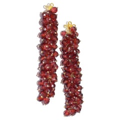 Crimson Red Mozambique Garnet Earrings in 14K Solid Yellow Gold