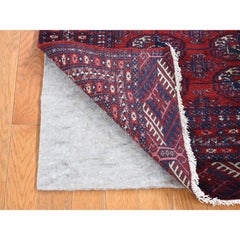 Crimson Red Old Turkeman Bokara Elephant Feet Medallions Hand Knotted Wool Rug