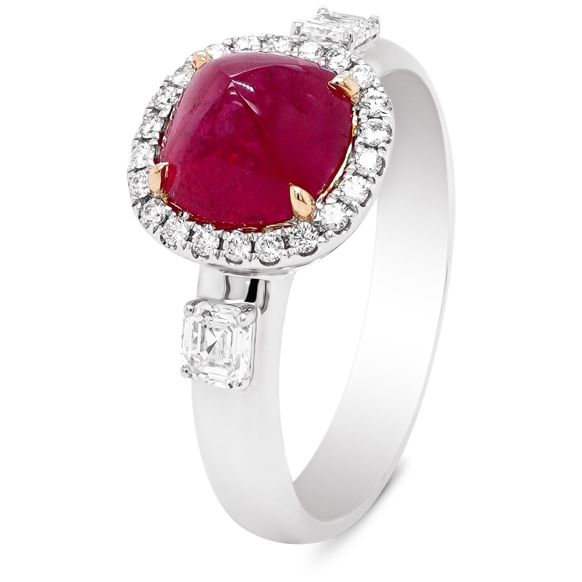 Crimson Red Ruby Accented With 0.40 Carat White Diamond Pointy Ring In New Condition For Sale In Hung Hom, HK