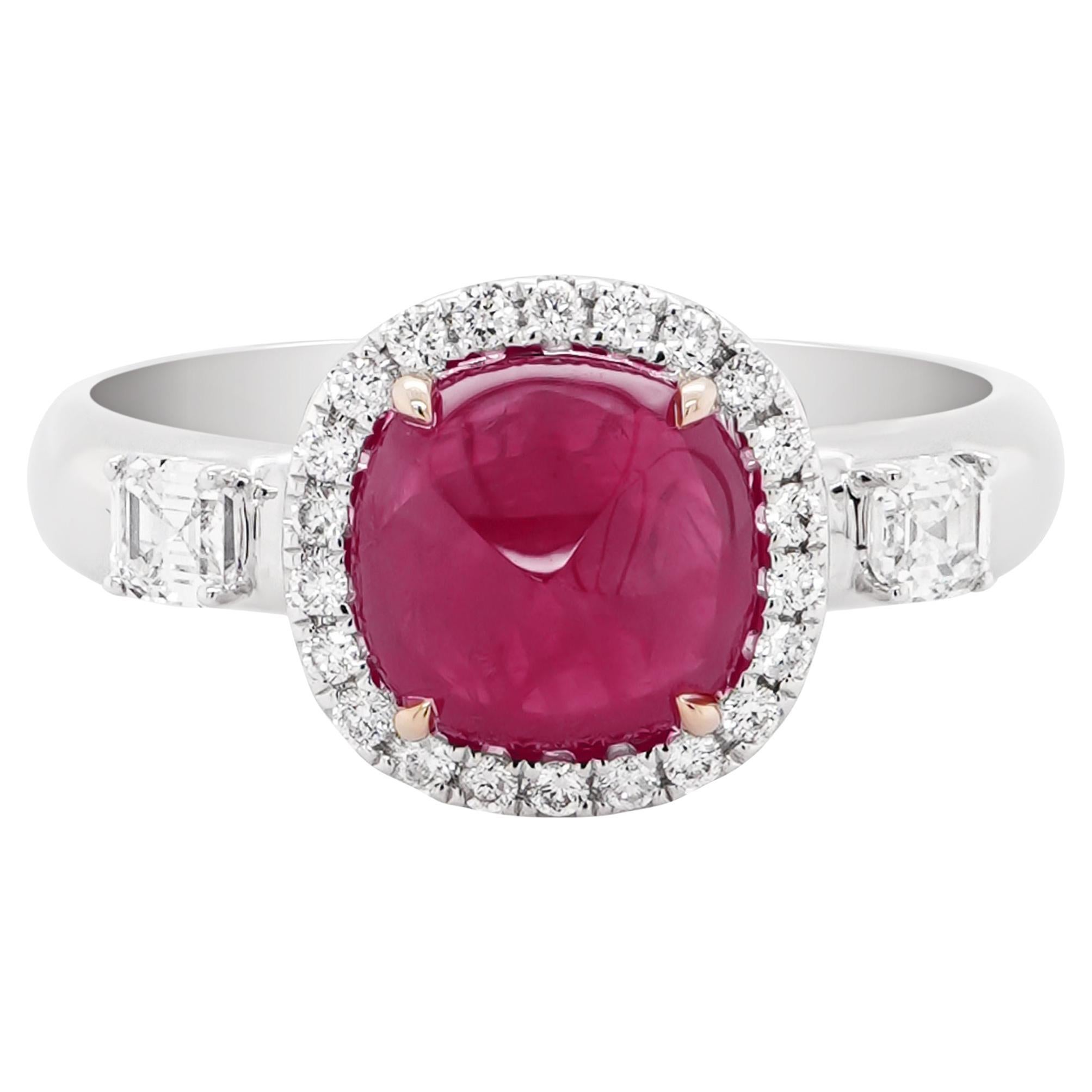Crimson Red Ruby Accented With 0.40 Carat White Diamond Pointy Ring For Sale