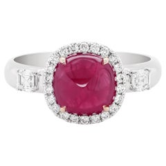 Crimson Red Ruby Accented With 0.40 Carat White Diamond Pointy Ring