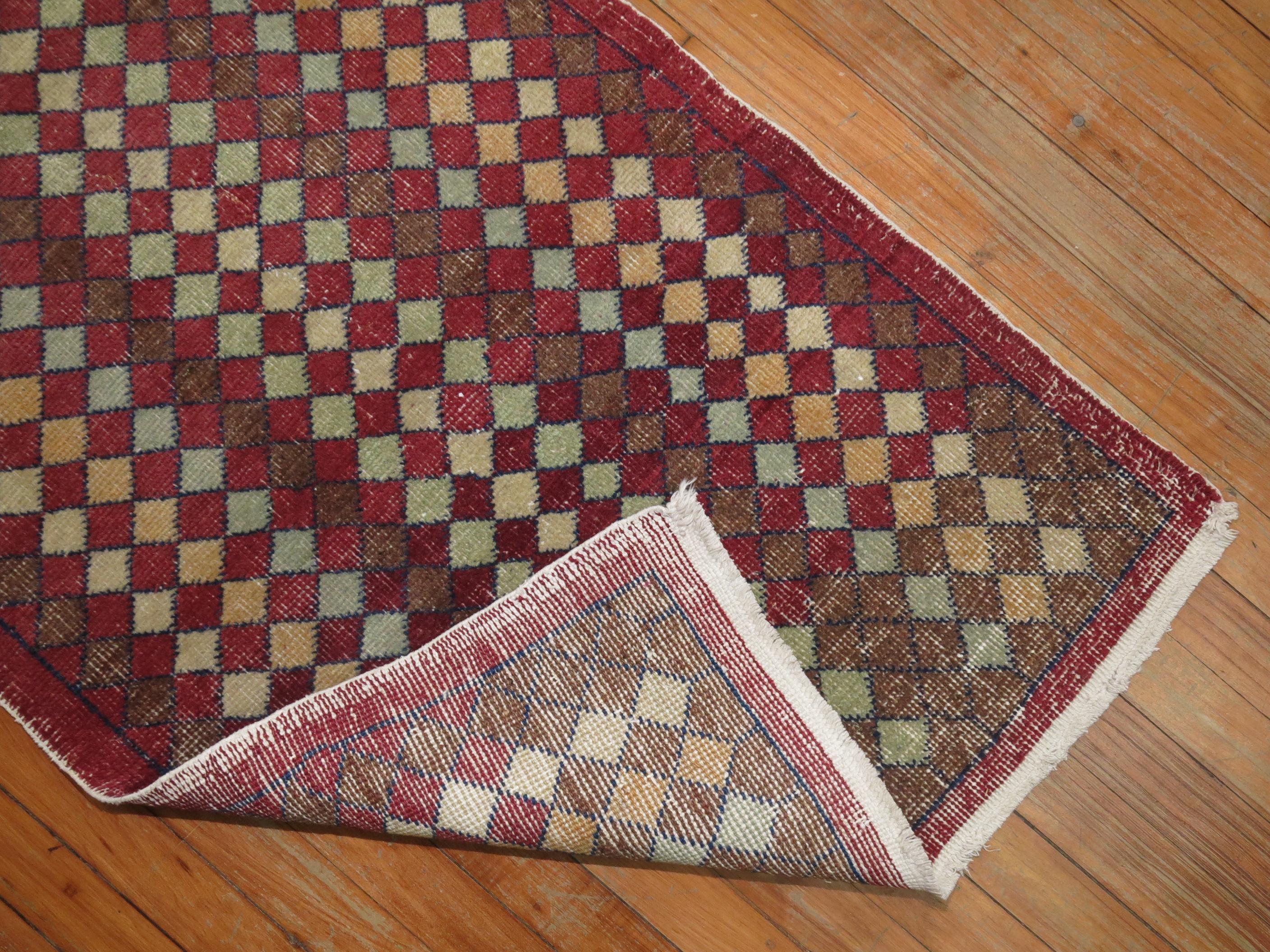 Crimson Red Turkish Deco Runner In Fair Condition In New York, NY