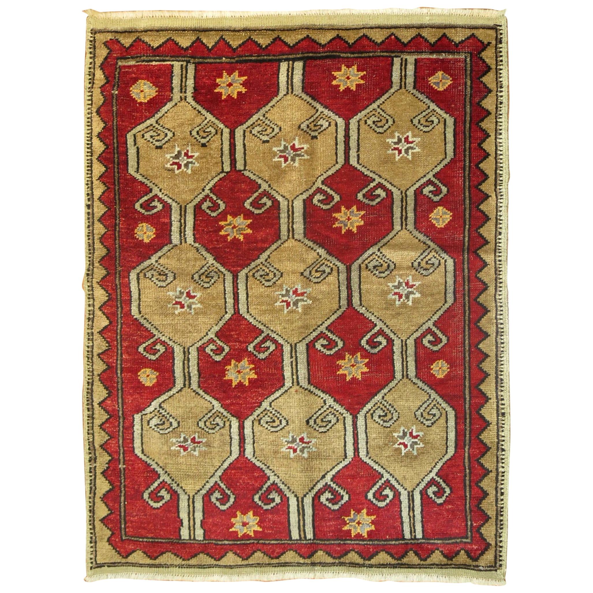 Crimson Red Turkish Mid-20th Century Scatter Size Rug