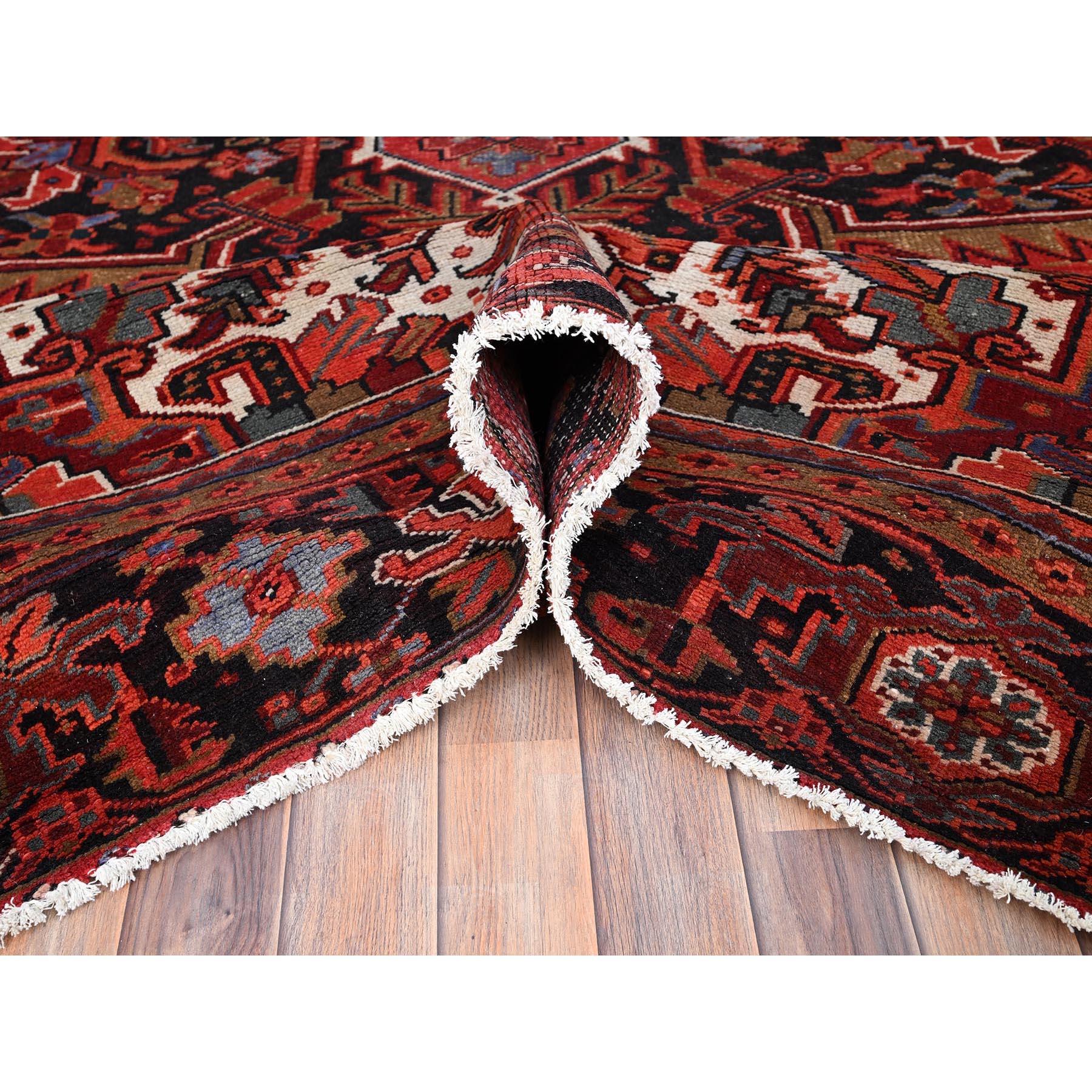 Mid-20th Century Crimson Red Vintage Persian Heriz Abrash Hand Knotted Evenly Worn Pure Wool Rug For Sale