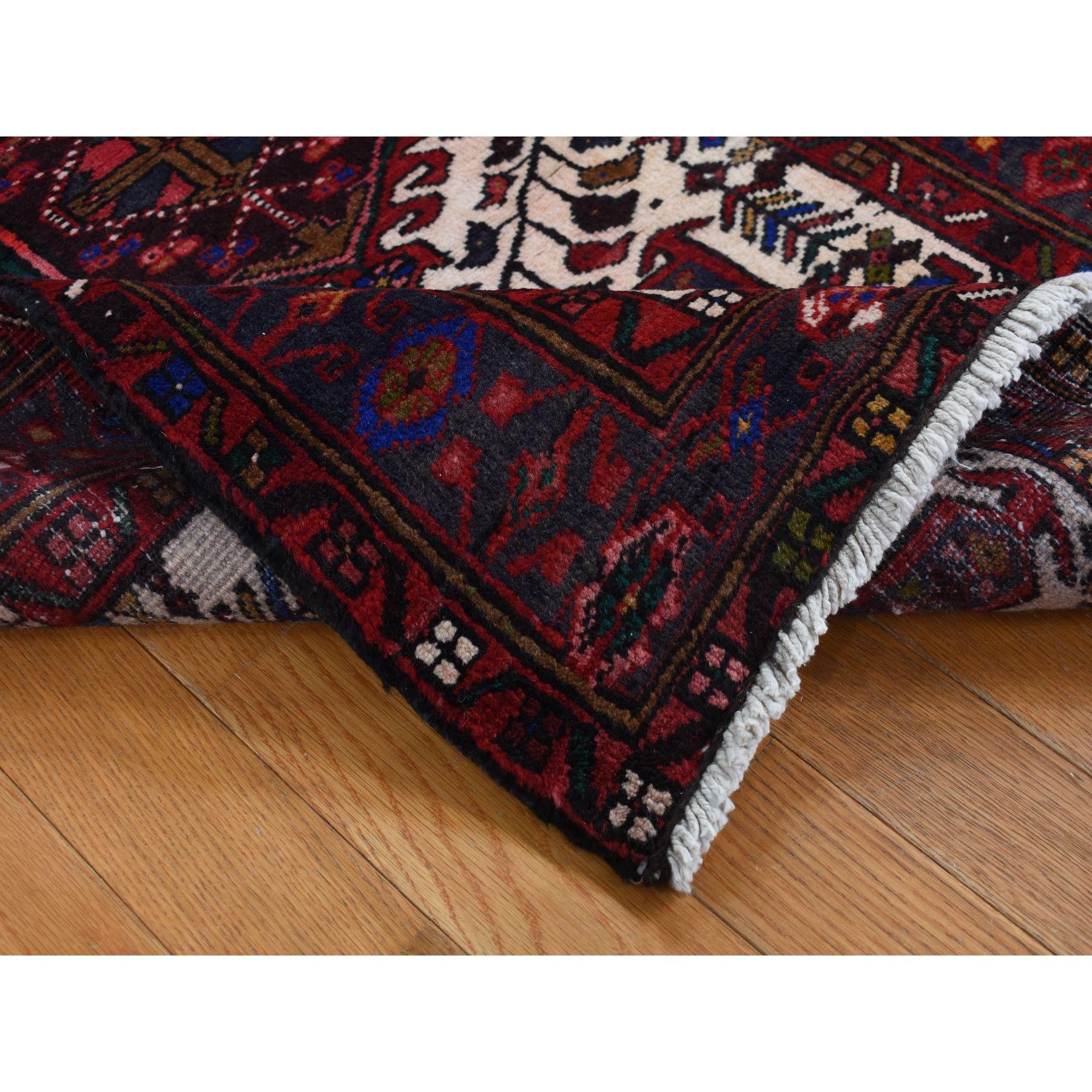 Crimson Red Vintage Persian Karajeh Pure Wool Hand Knotted Runner Oriental Rug In Good Condition For Sale In Carlstadt, NJ